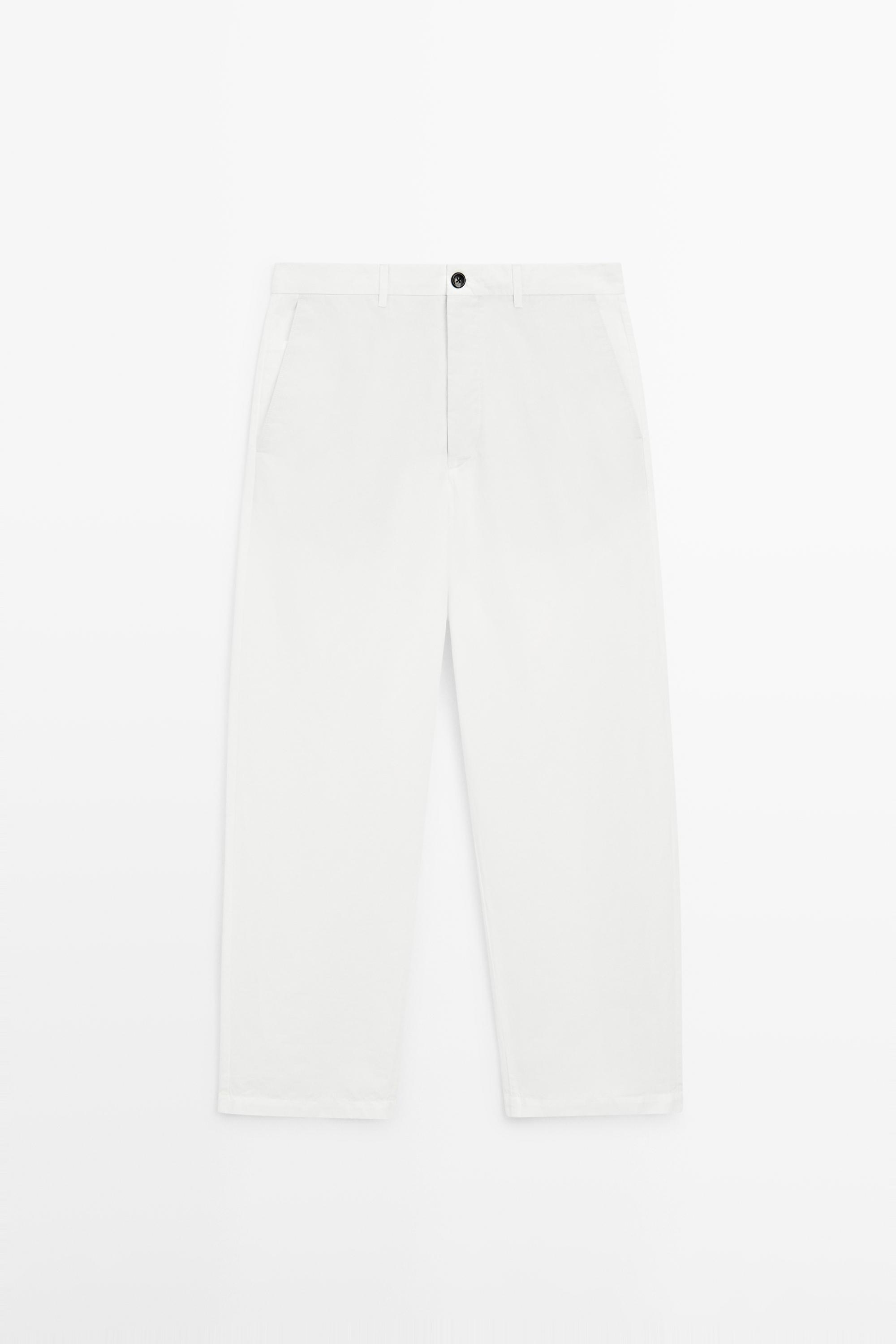 Cotton and linen barrel fit poplin trousers — WHITE