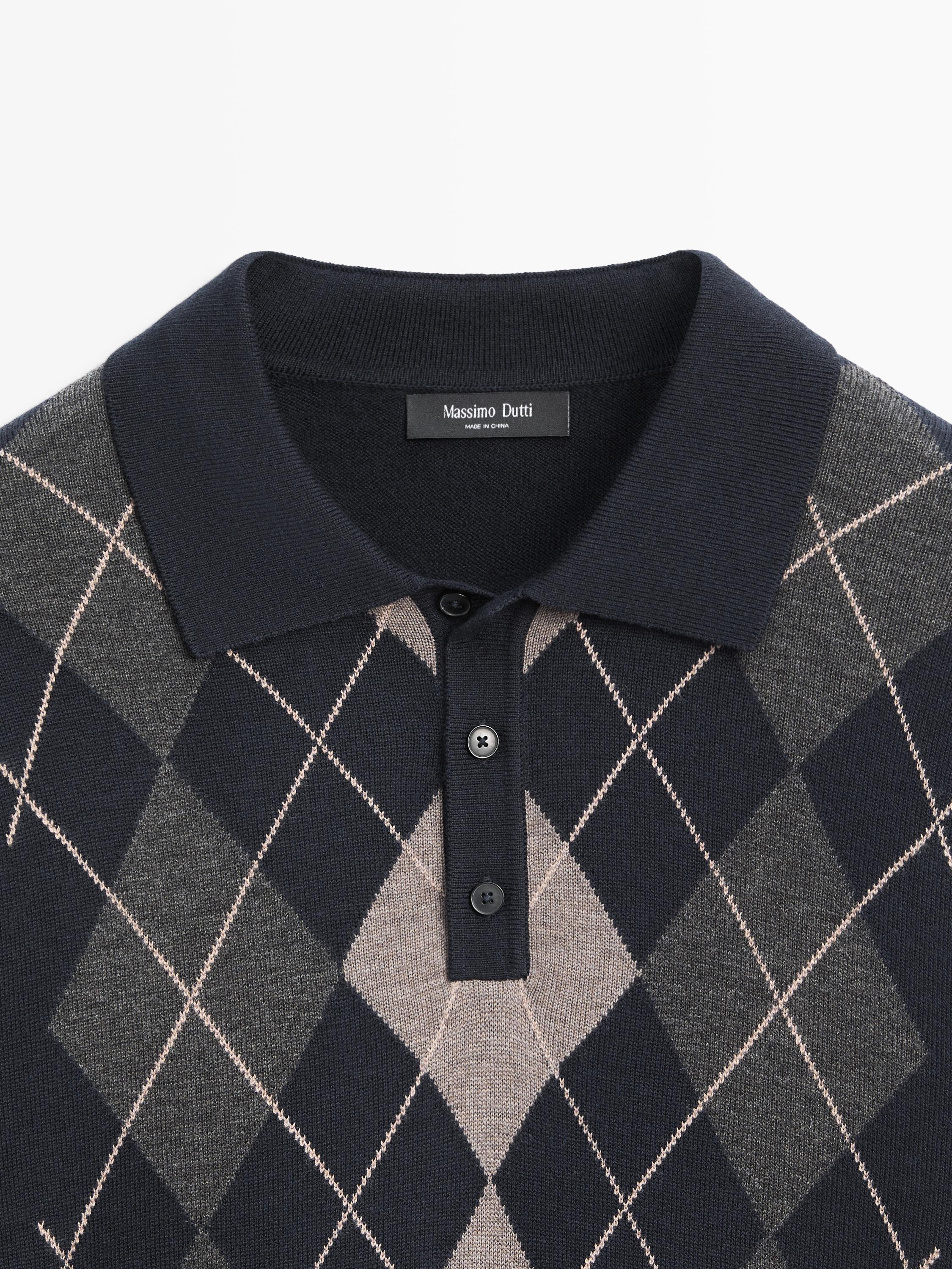 Knit sweater with argyle detailing — NAVY BLUE
