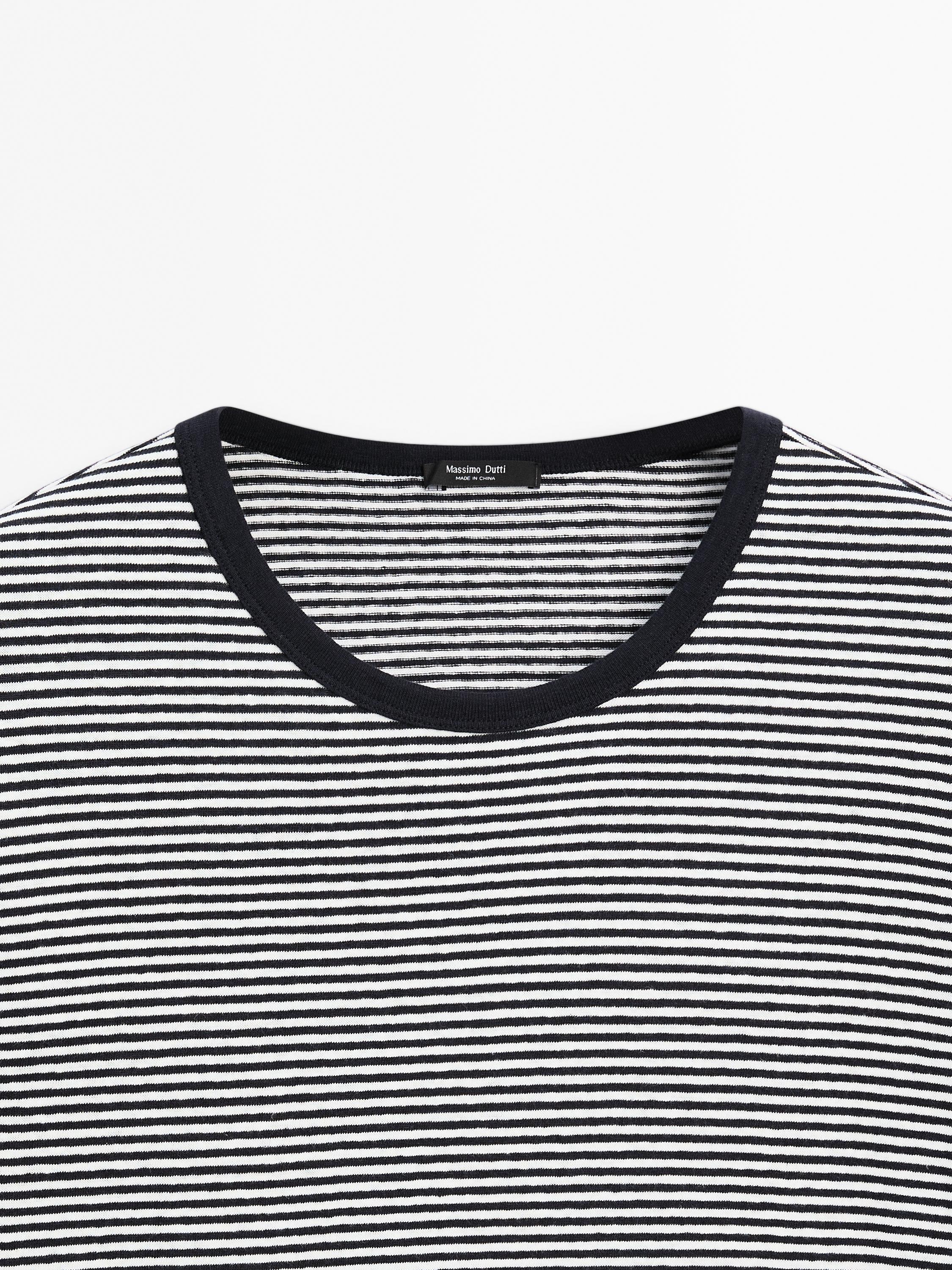 Striped linen and cotton T-shirt