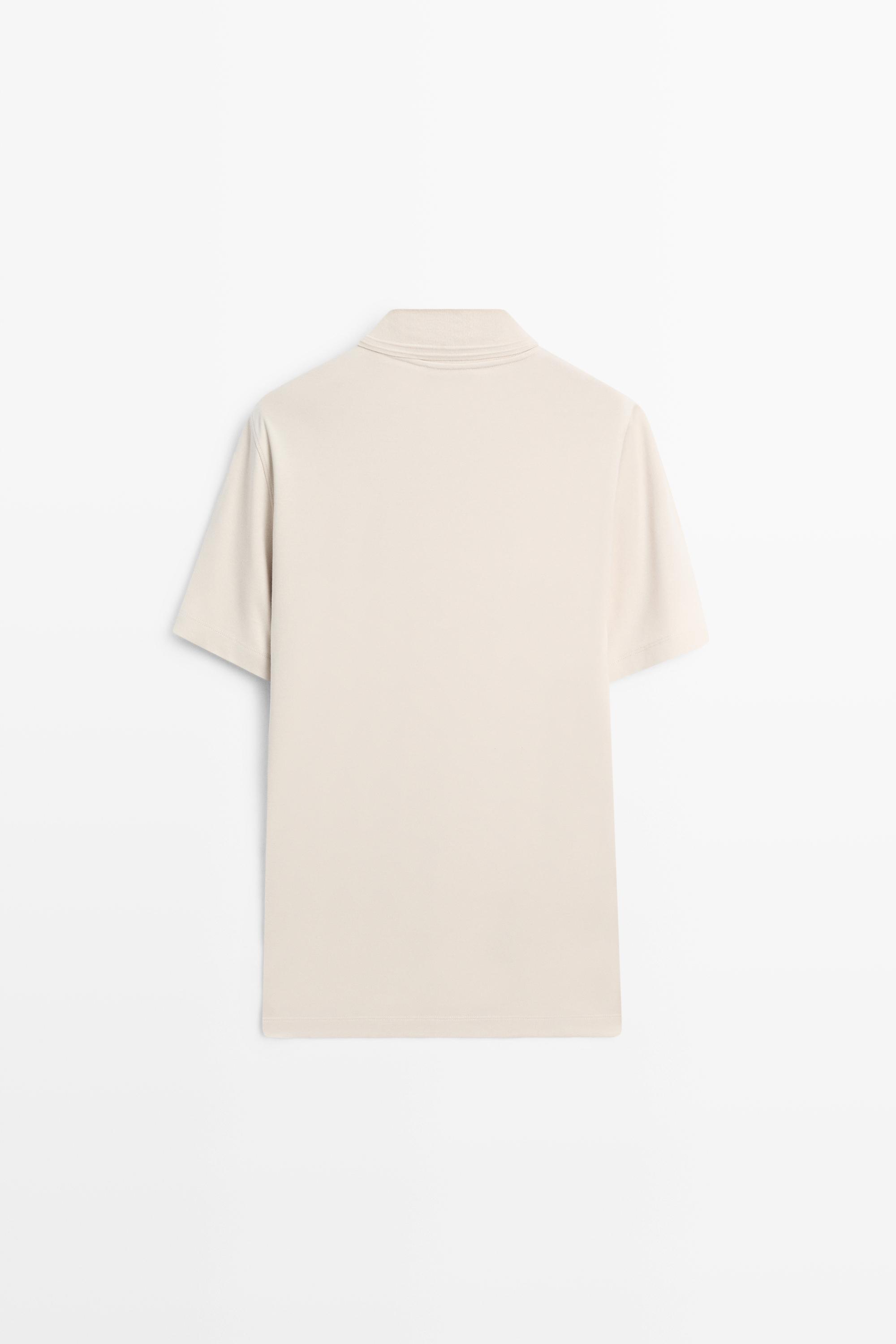 100% cotton V-neck knit polo — STONE