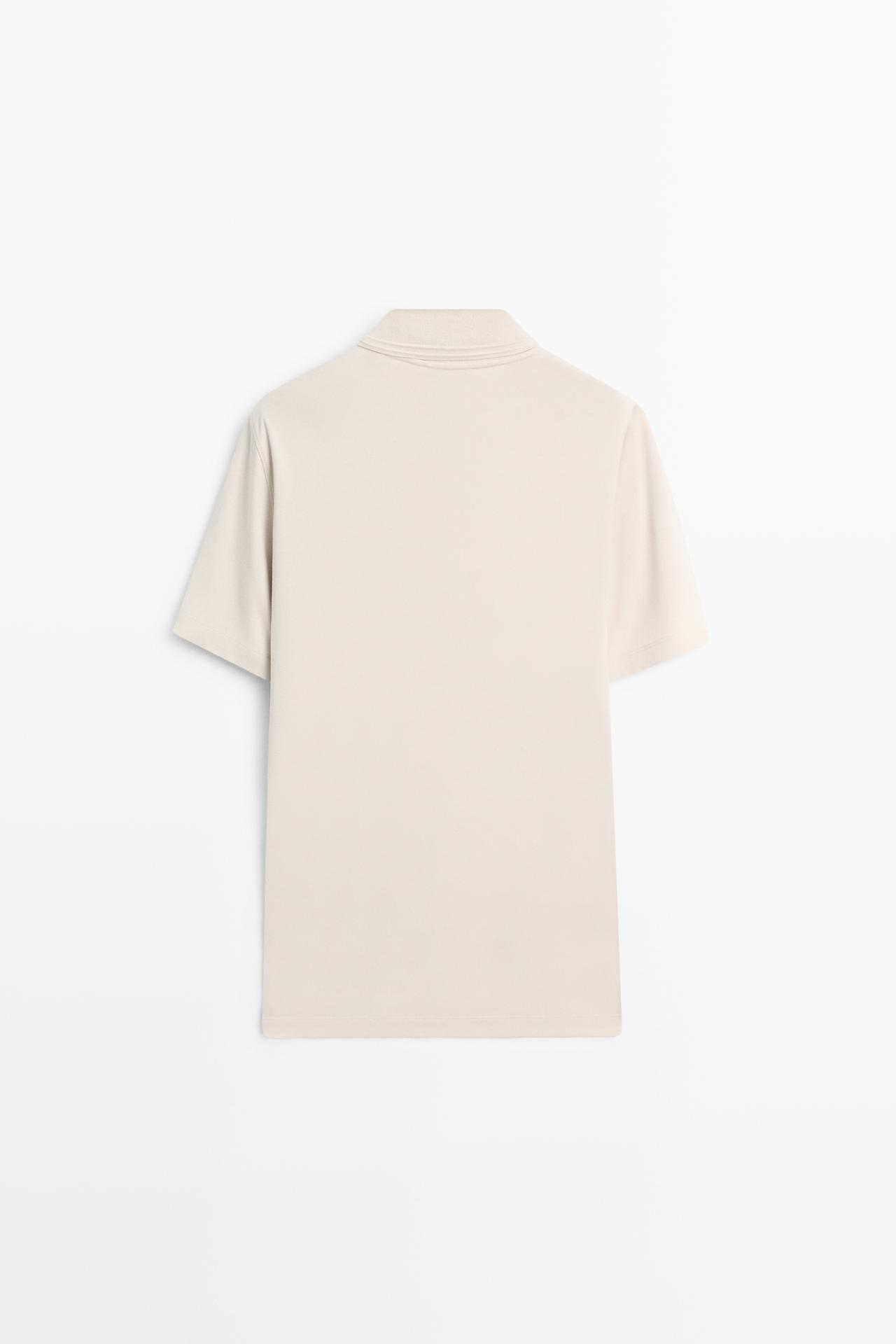 100% cotton V-neck knit polo — STONE