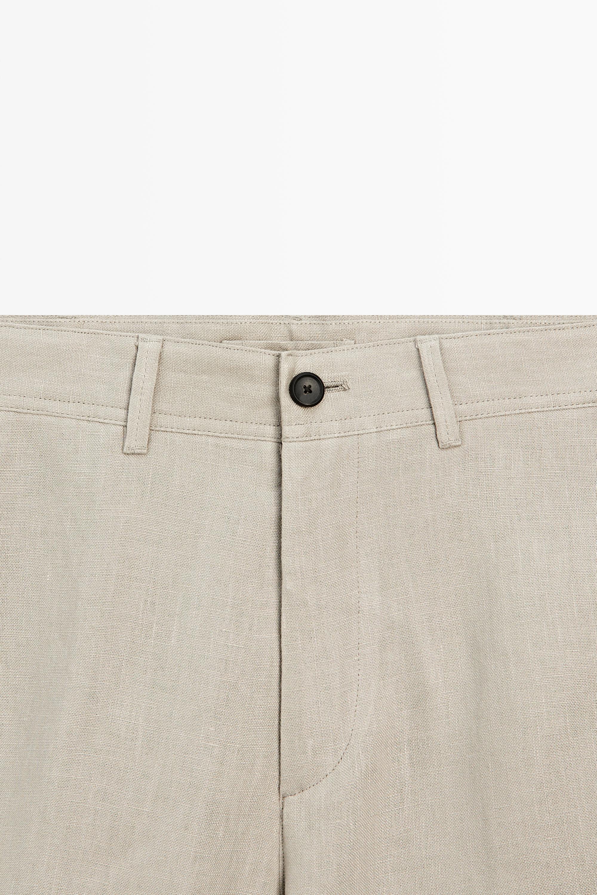100% linen short Bermuda shorts — BEIGE
