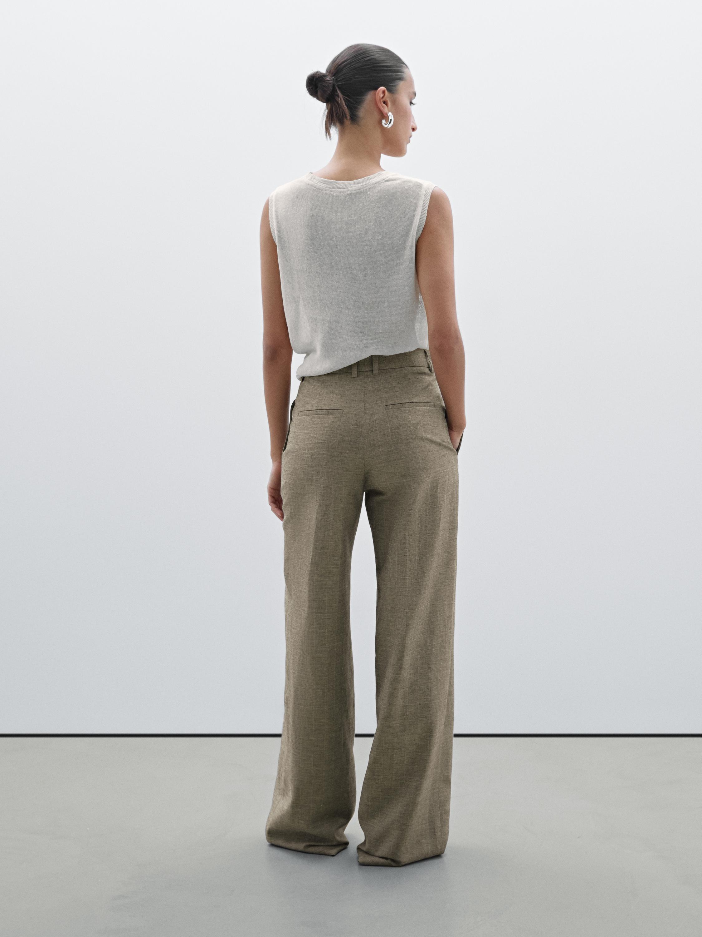 Check cotton blend straight-leg trousers