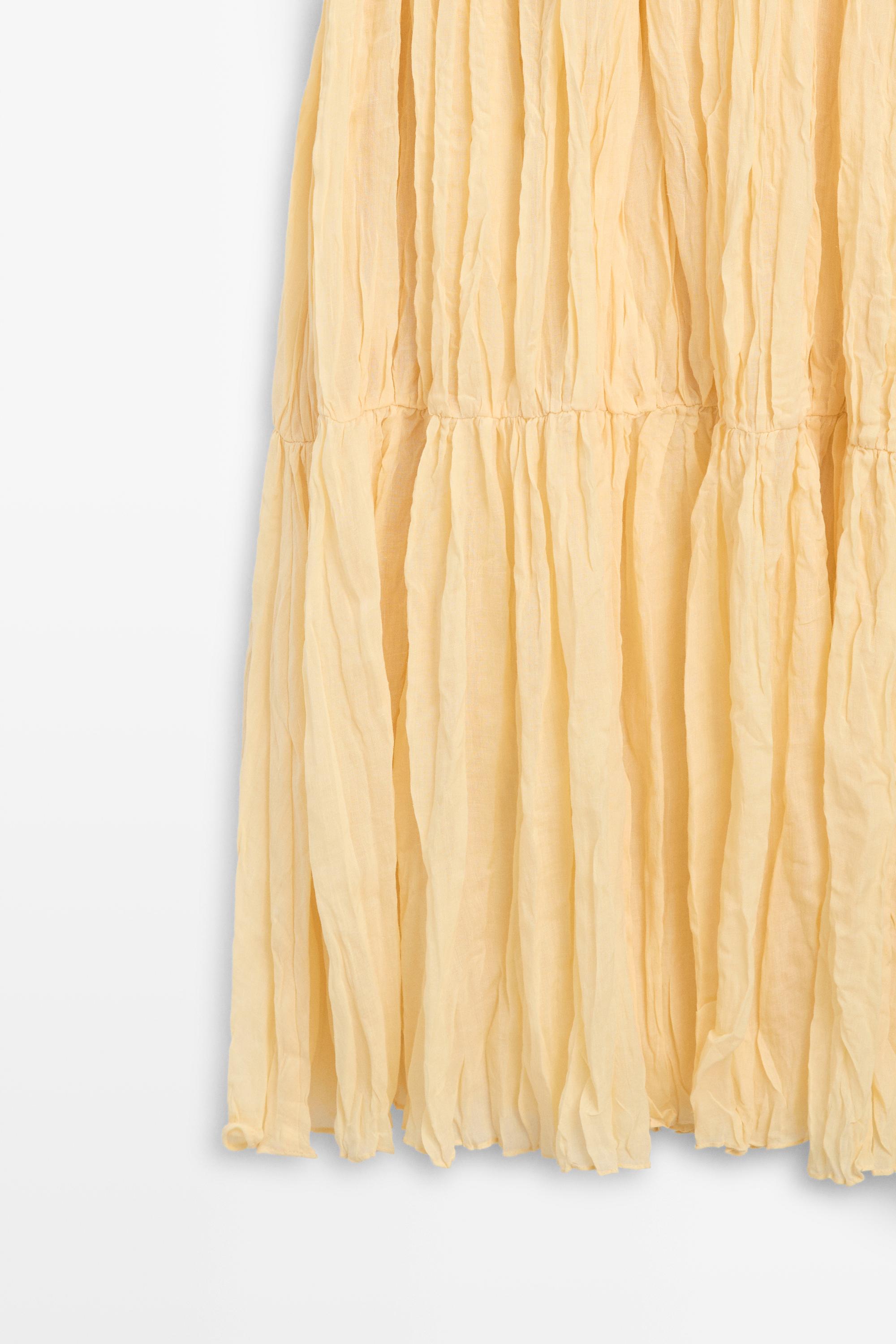 Flowing gathered midi dress — YELLOW