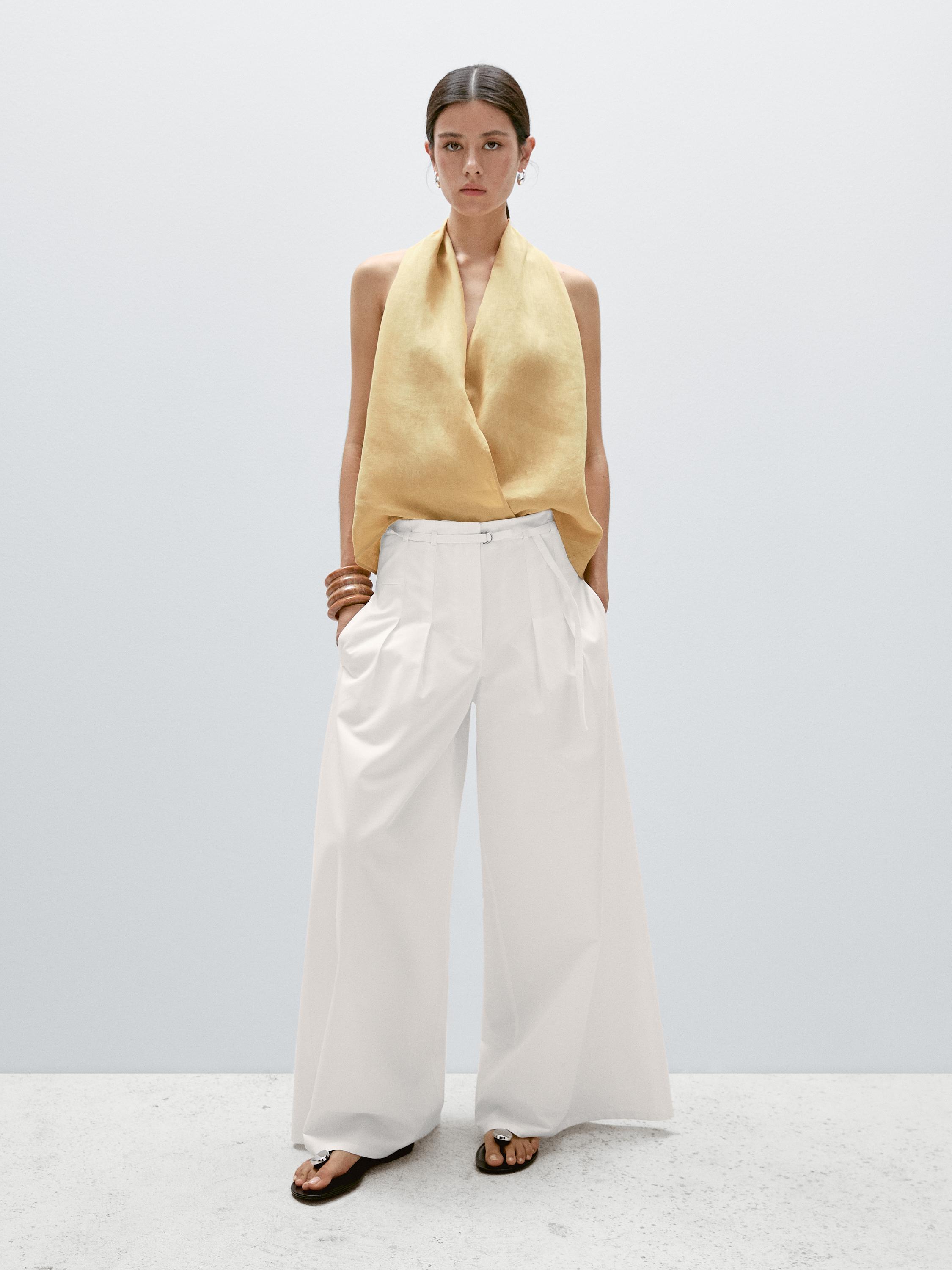 Linen crossover halter top