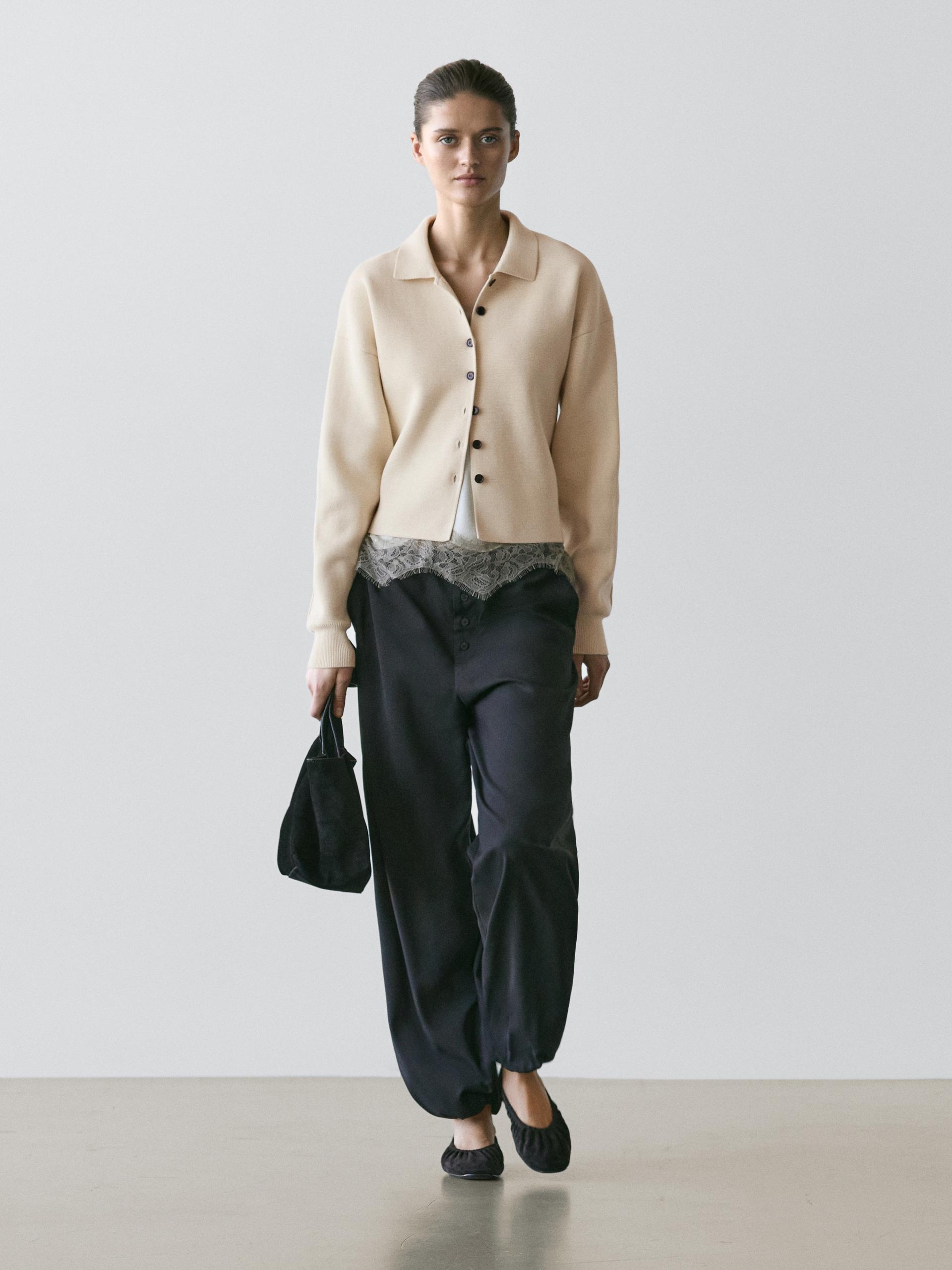 Cárdigan Punto Cuello Polo Algodón - Vainilla - S - Massimo Dutti - Mujer