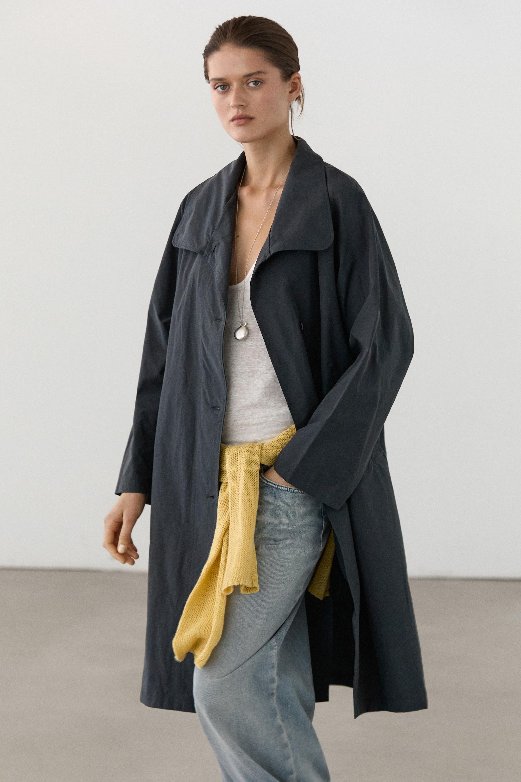 High neck technical trench coat — DARK NAVY