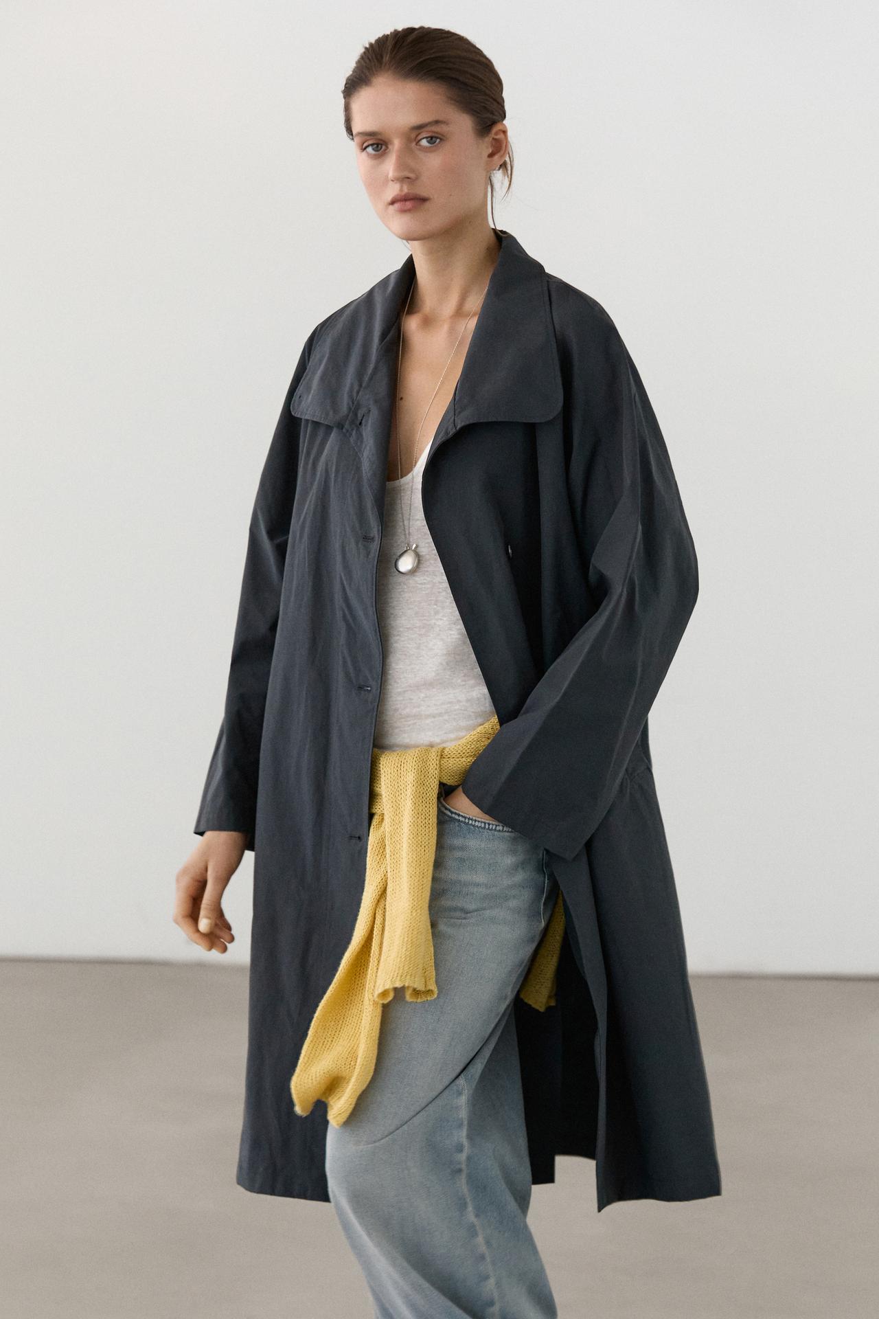 High neck technical trench coat — DARK NAVY