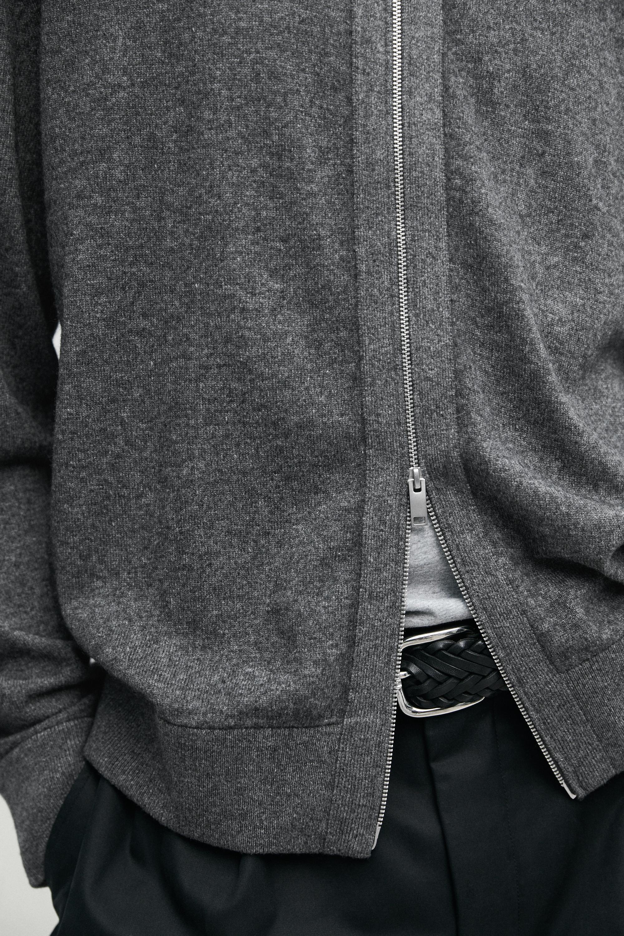 Wool blend cardigan with zip detail — Medium Grey