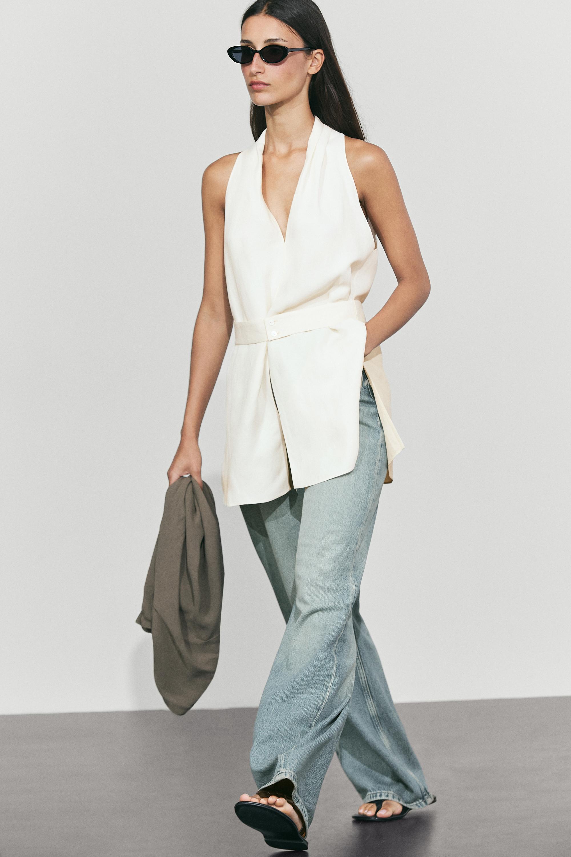 Flowing linen blend vest with belt detail - thumbnail 5