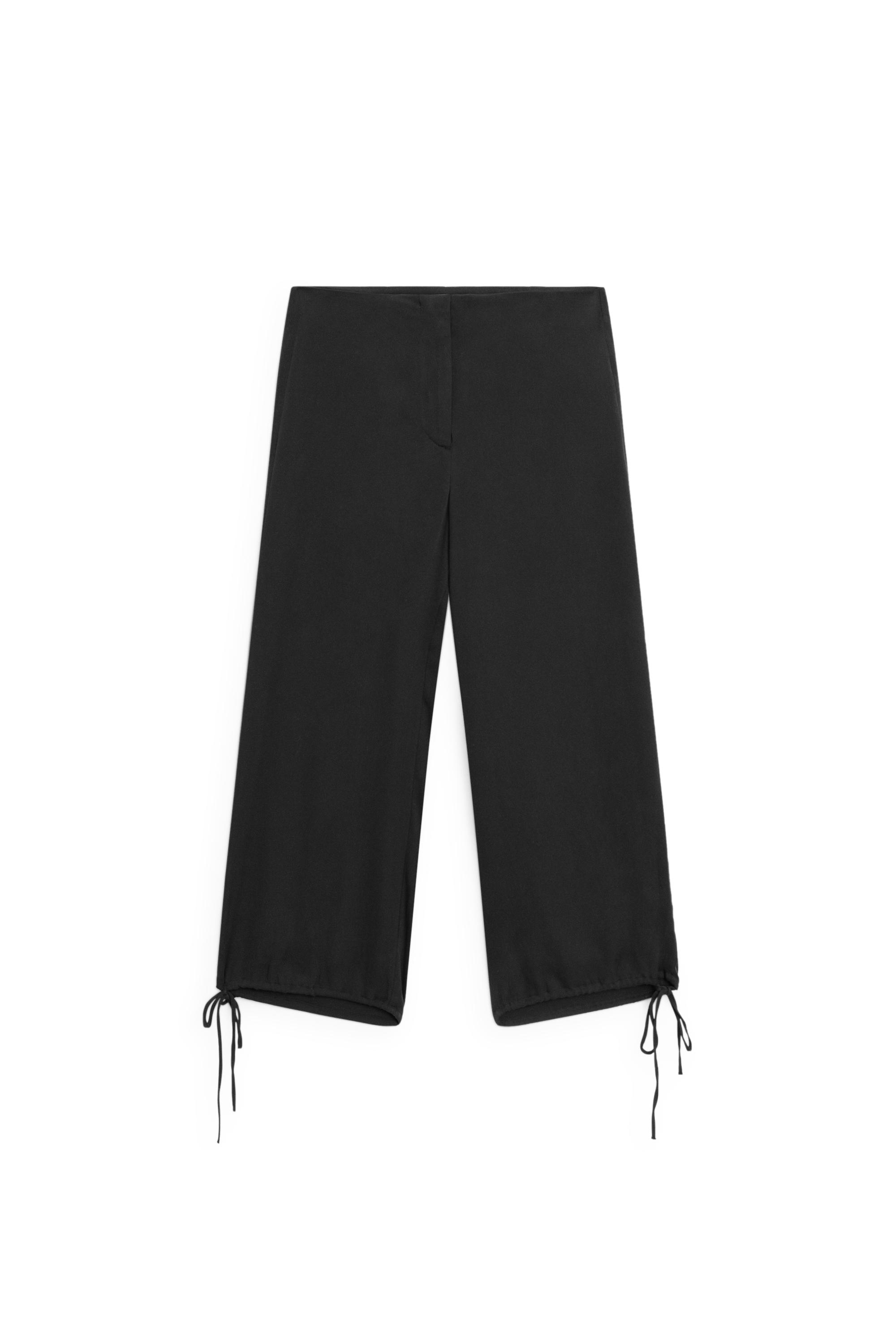 Silk blend tie-hem capri pants — BLACK