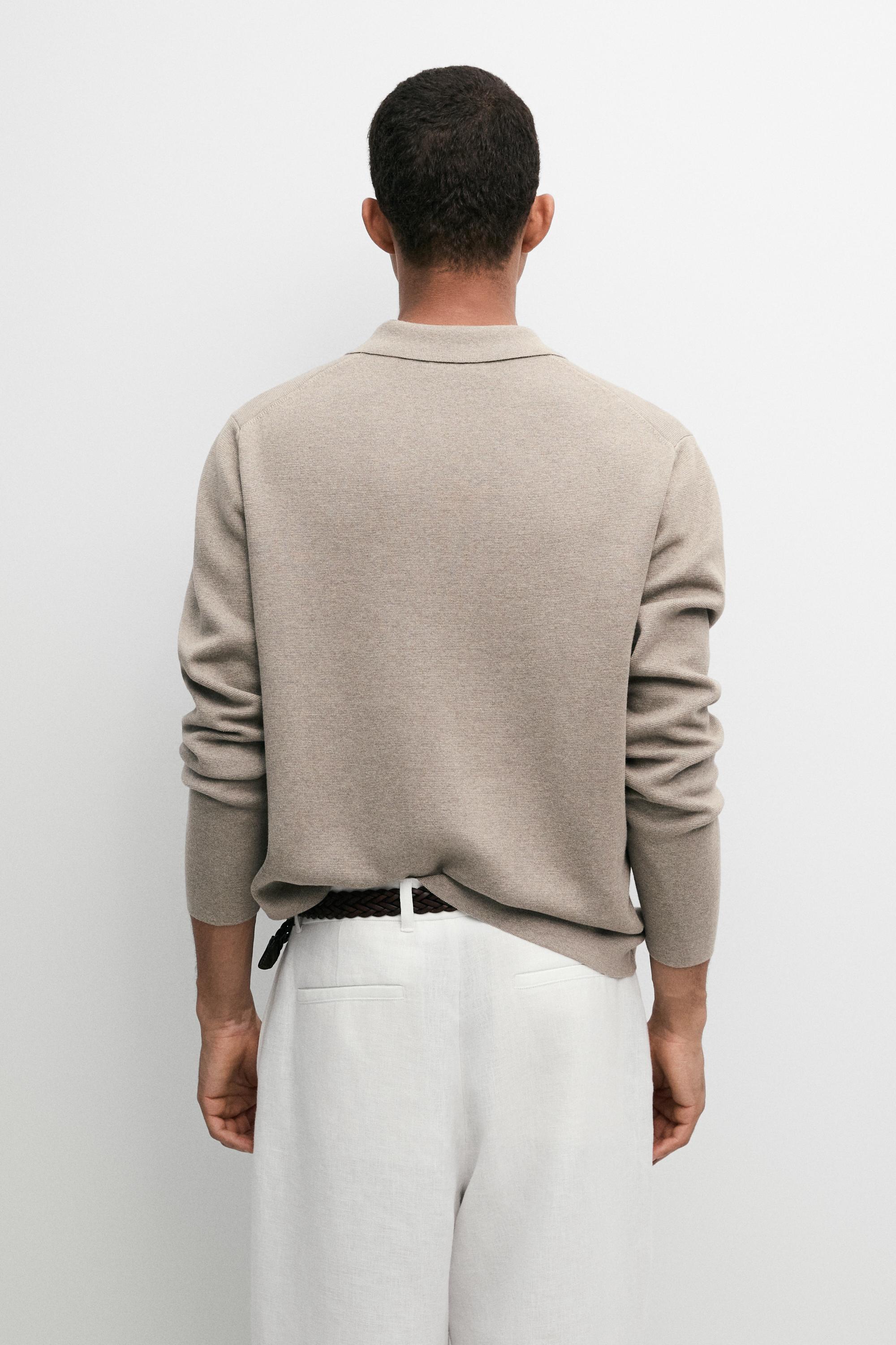 Cotton blend zip-up knit polo sweater — Washed (alternate view)