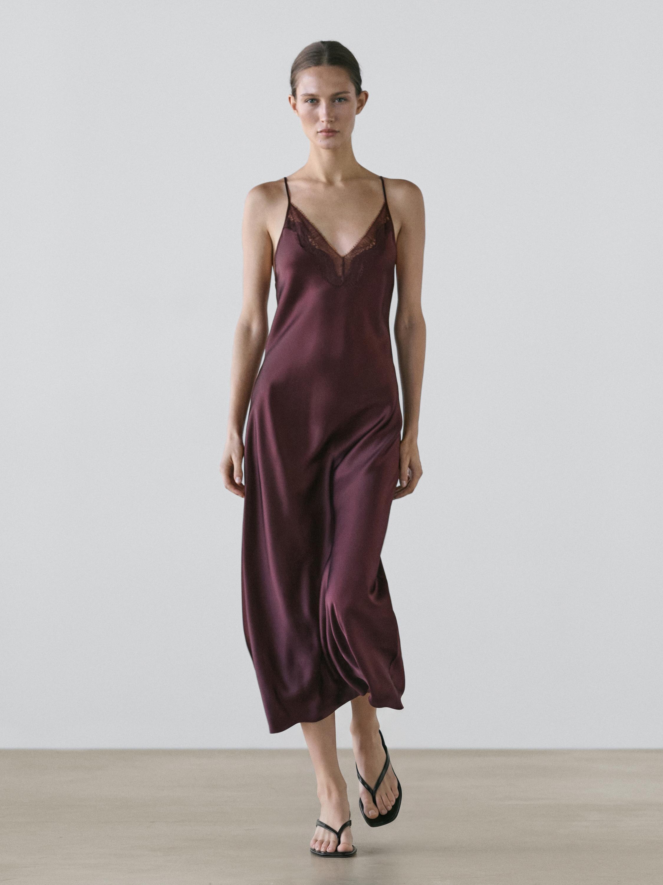Flowing midi slip dress — BURGUNDY