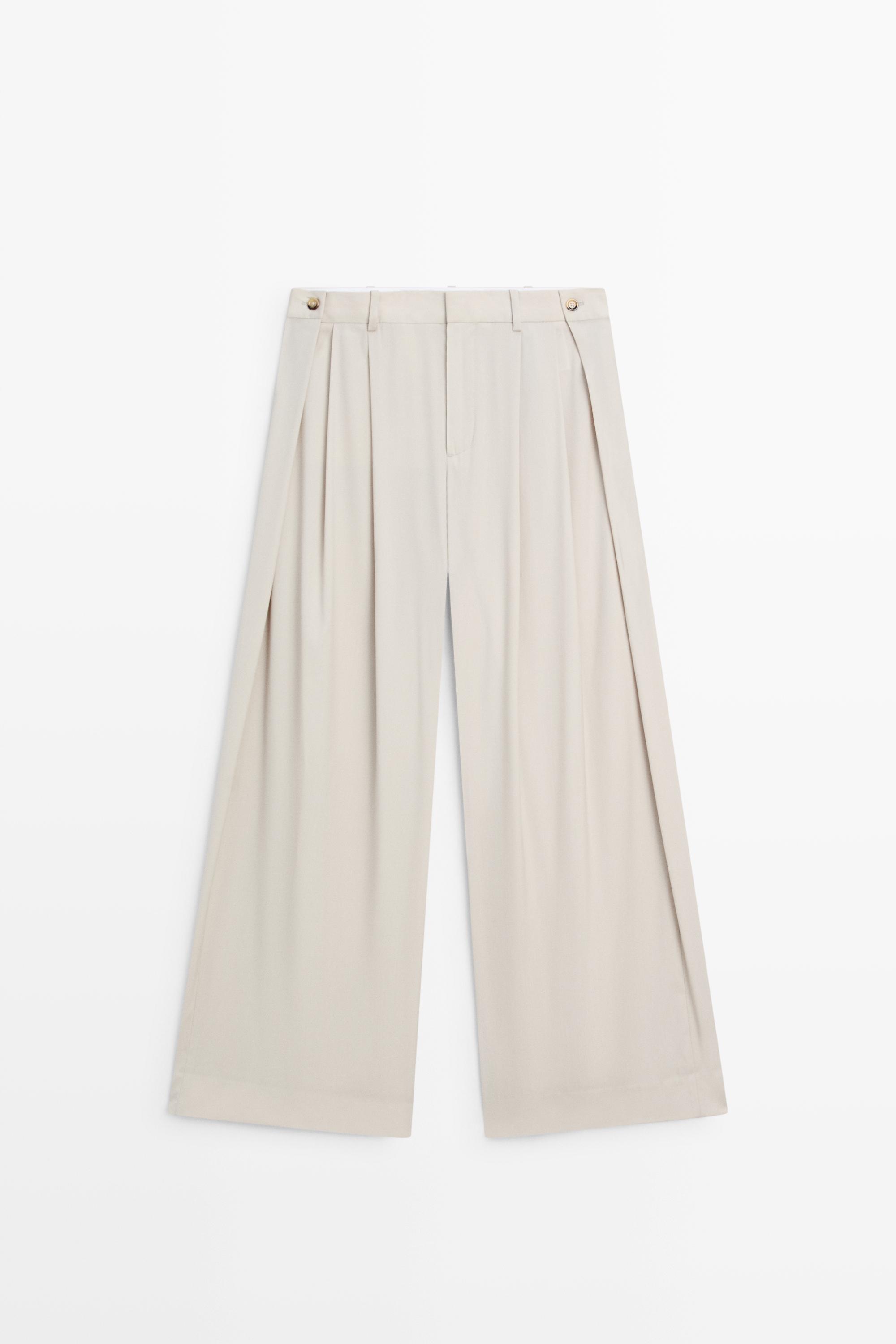 Wool blend button detail darted pants