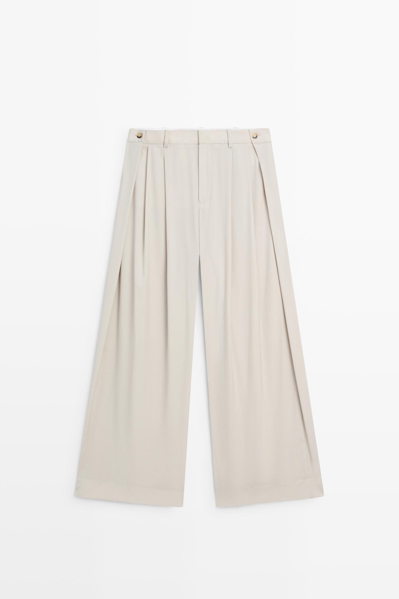 Wool blend pants with dart and button detail — ICE