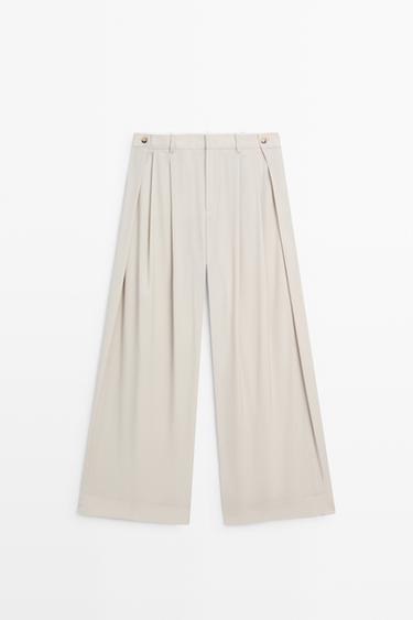 Wool blend pants with dart and button detail — ICE 2