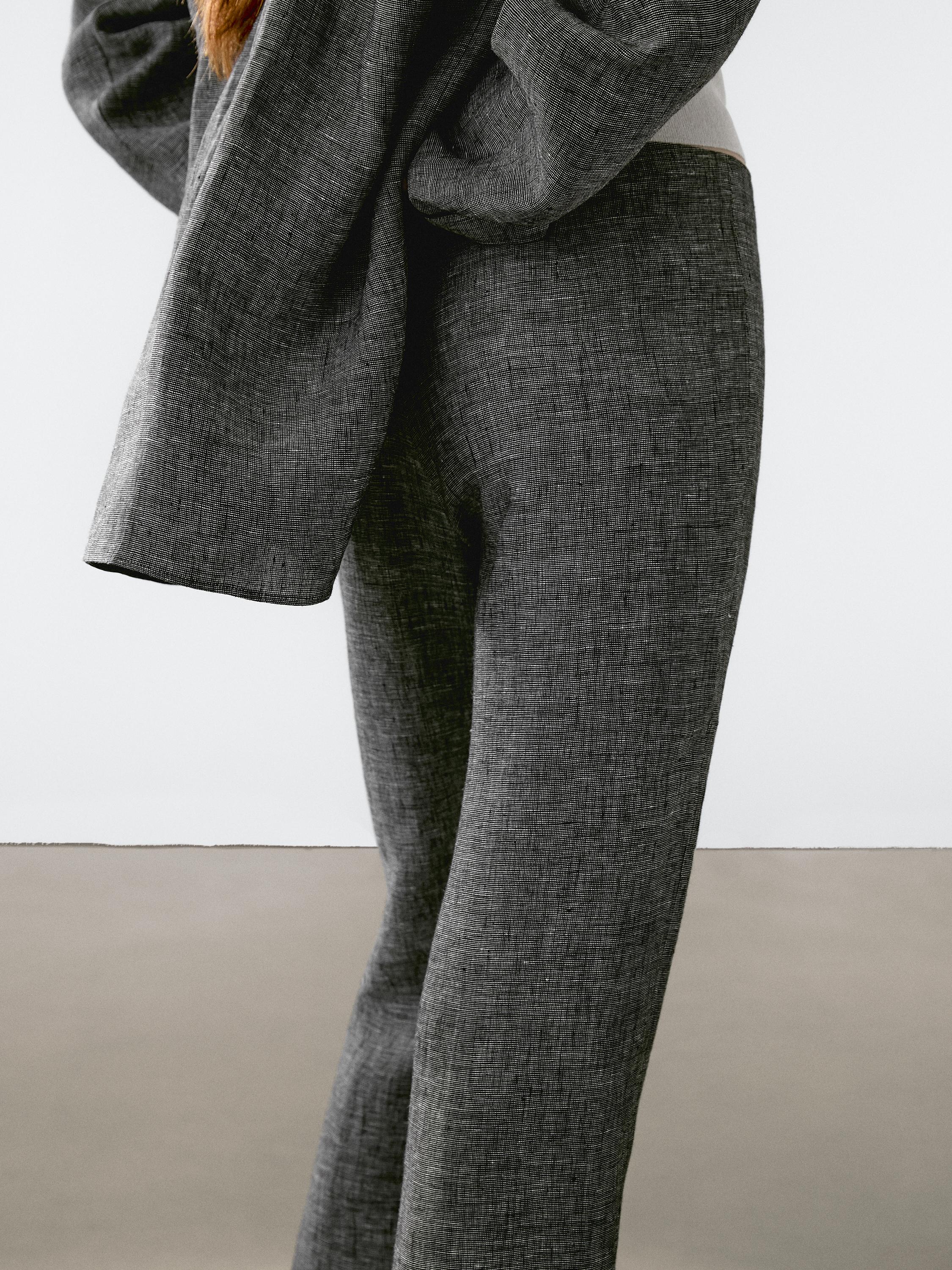 100% linen straight-leg trousers