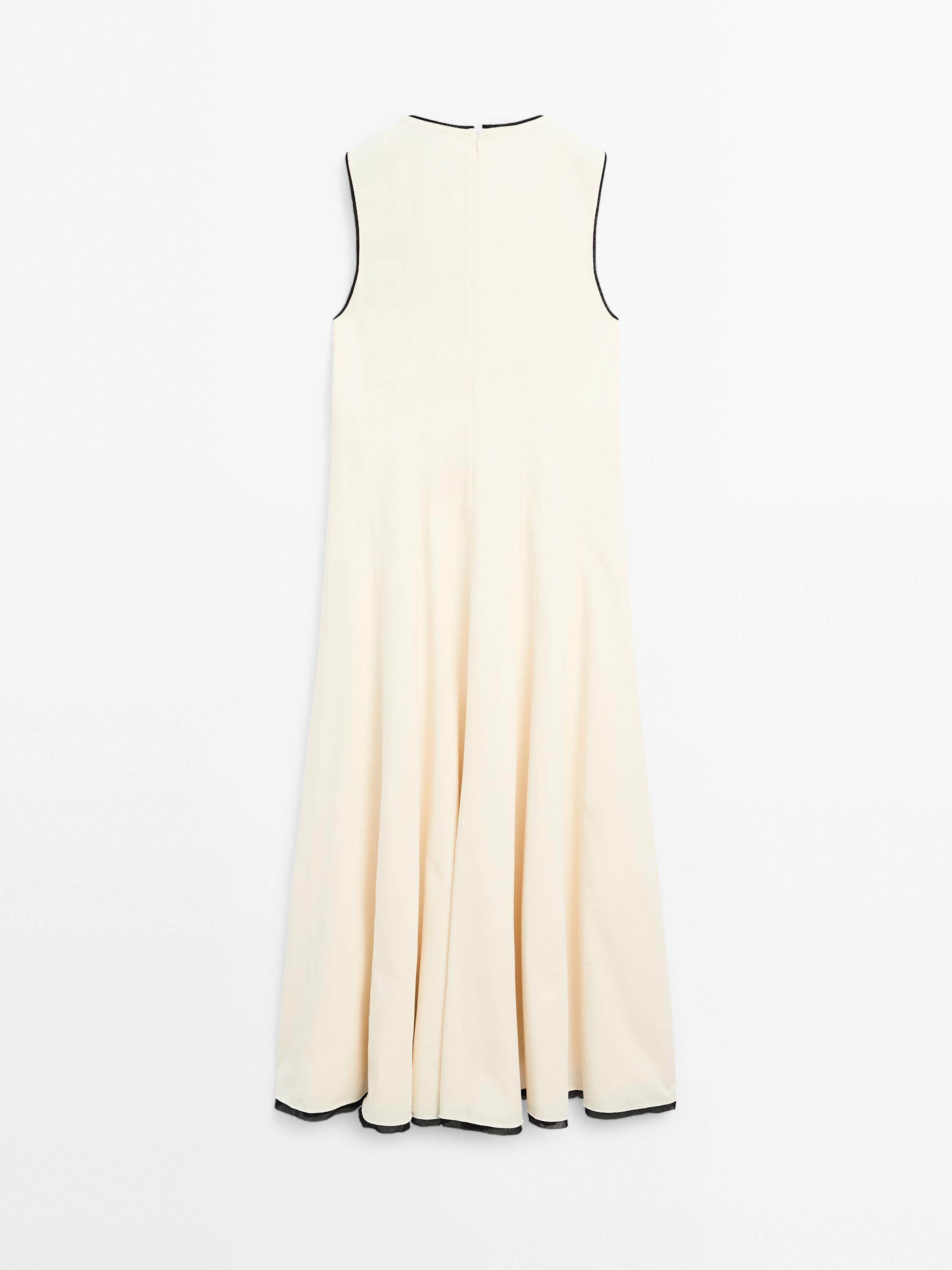 Massimo Dutti【NEW】Flounce dress with contrast trims Cotton blend flounce midi dress · White · Caps And Hats