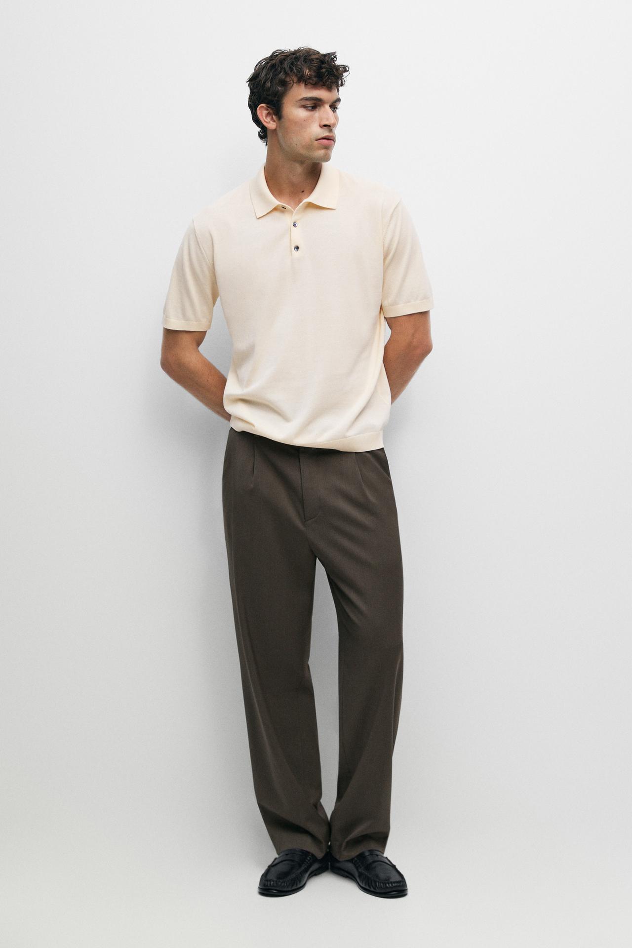 100% cotton knit polo sweater — CREAM