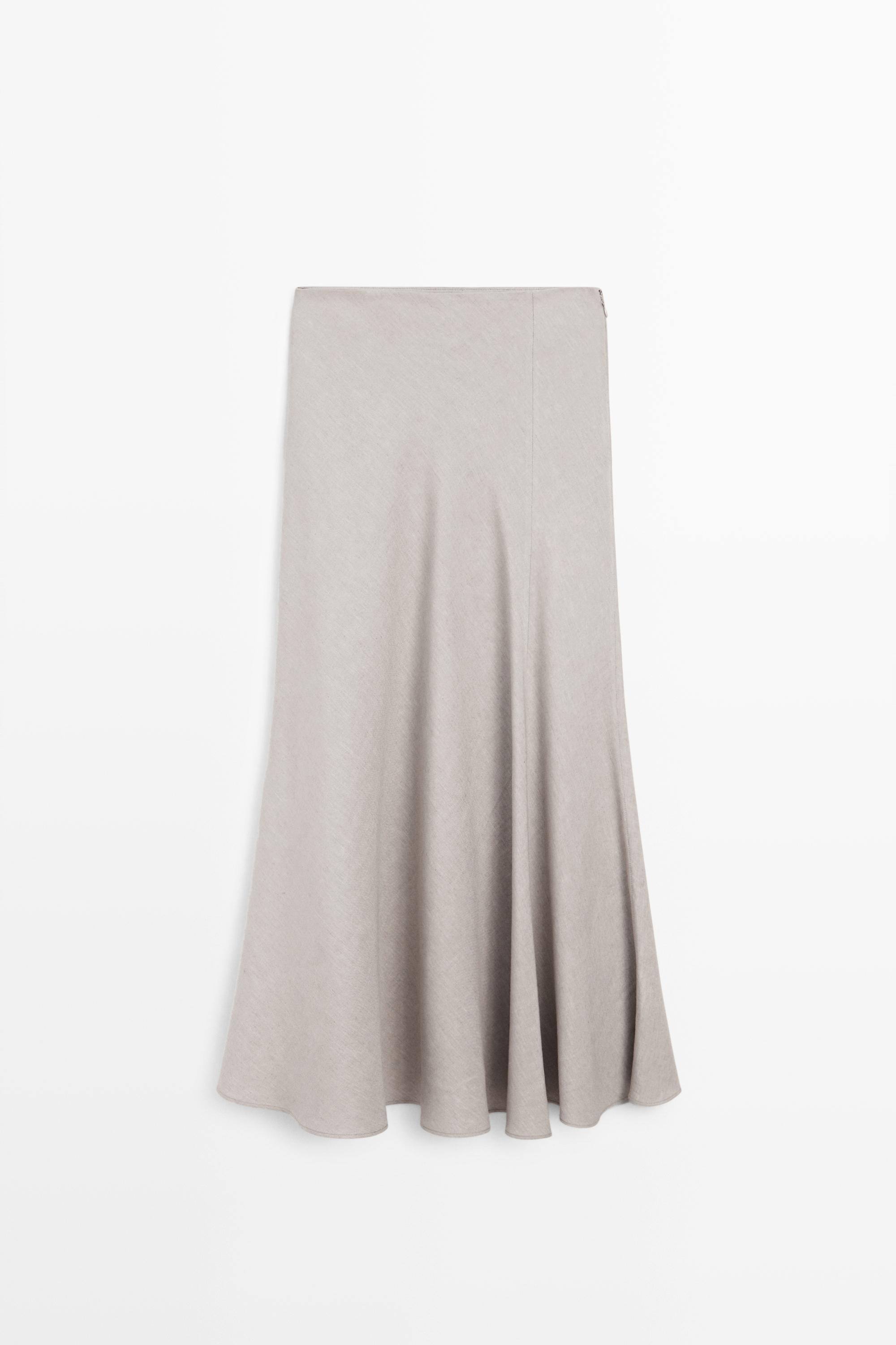 STUDIO Linen Blend Flounce Skirt — STONE