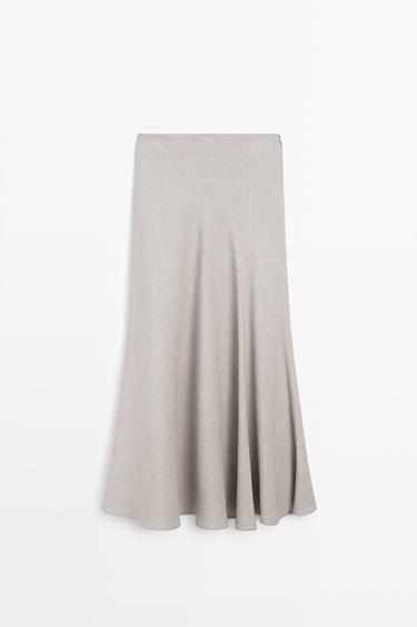 STUDIO Linen Blend Flounce Skirt — STONE 2