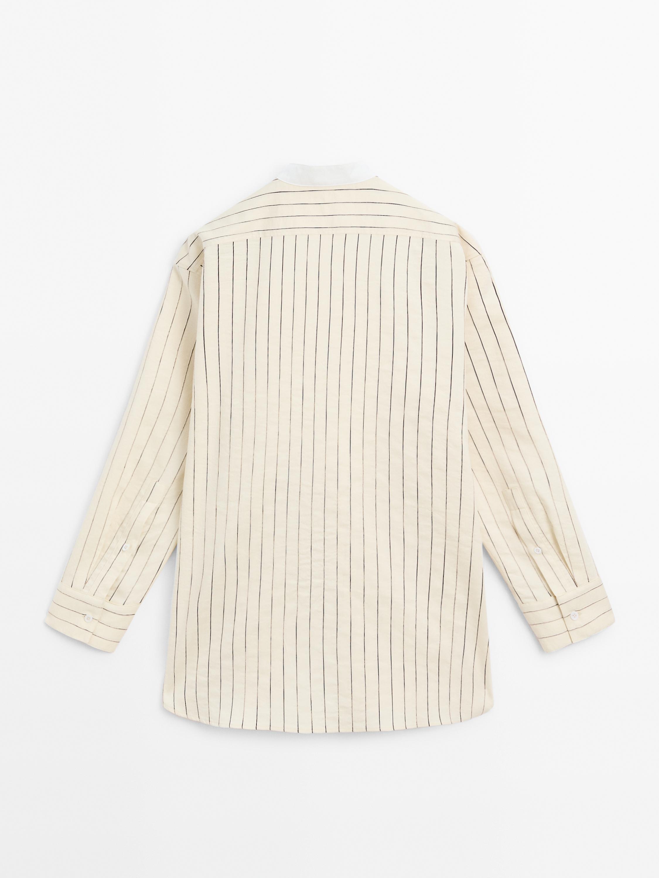 Cotton blend striped chest shirt