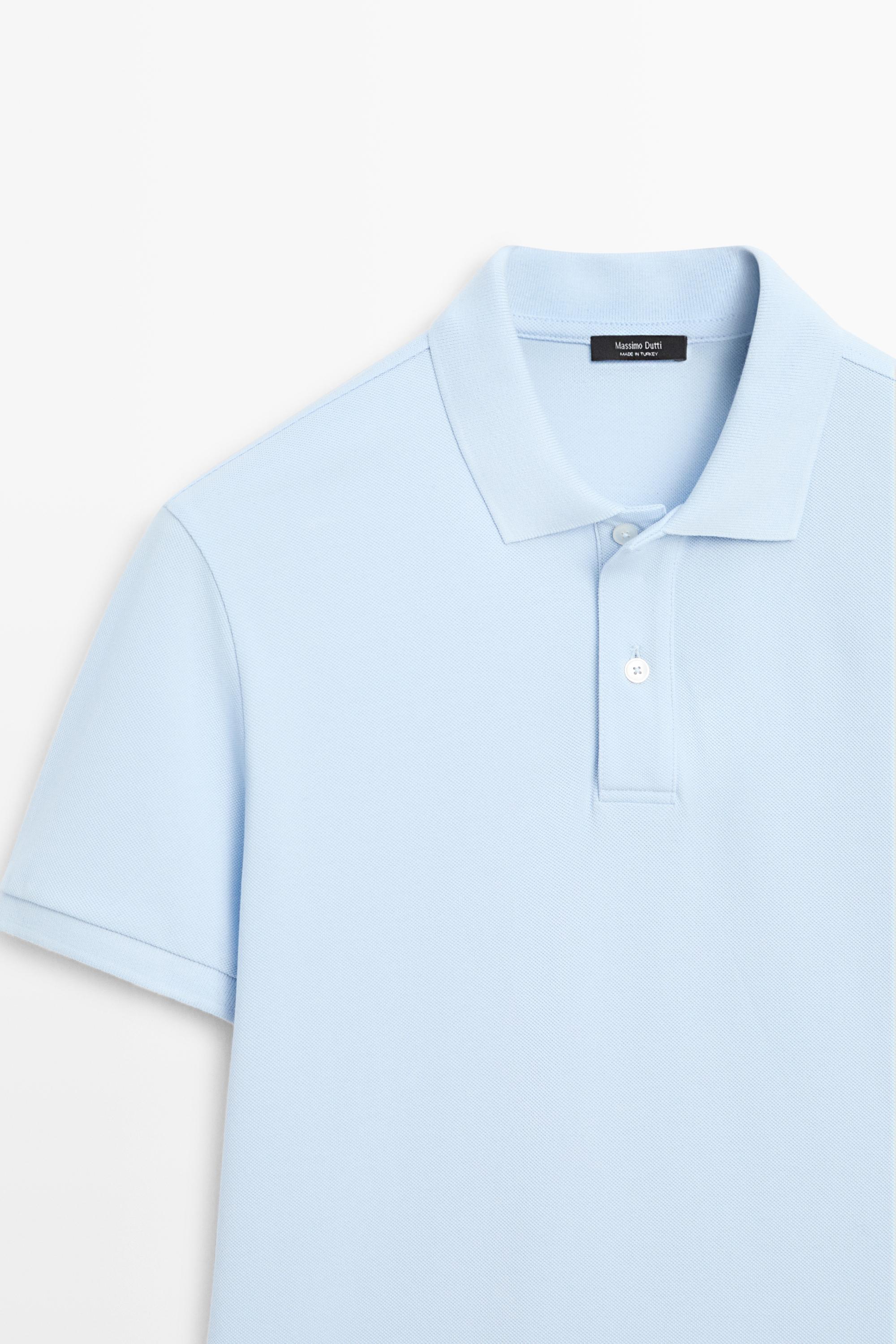 Micro-textured cotton piqué polo shirt — Light Blue