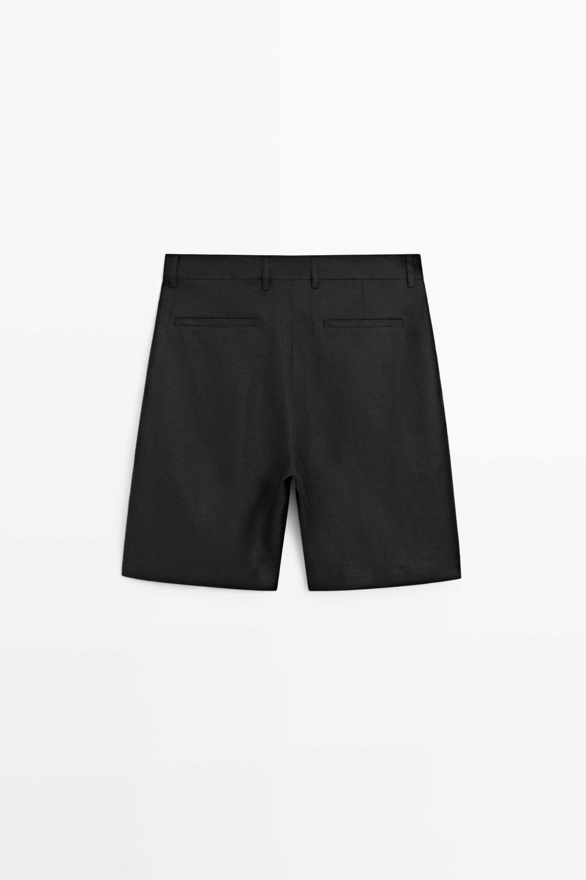Linen Bermuda shorts with darts — BLACK