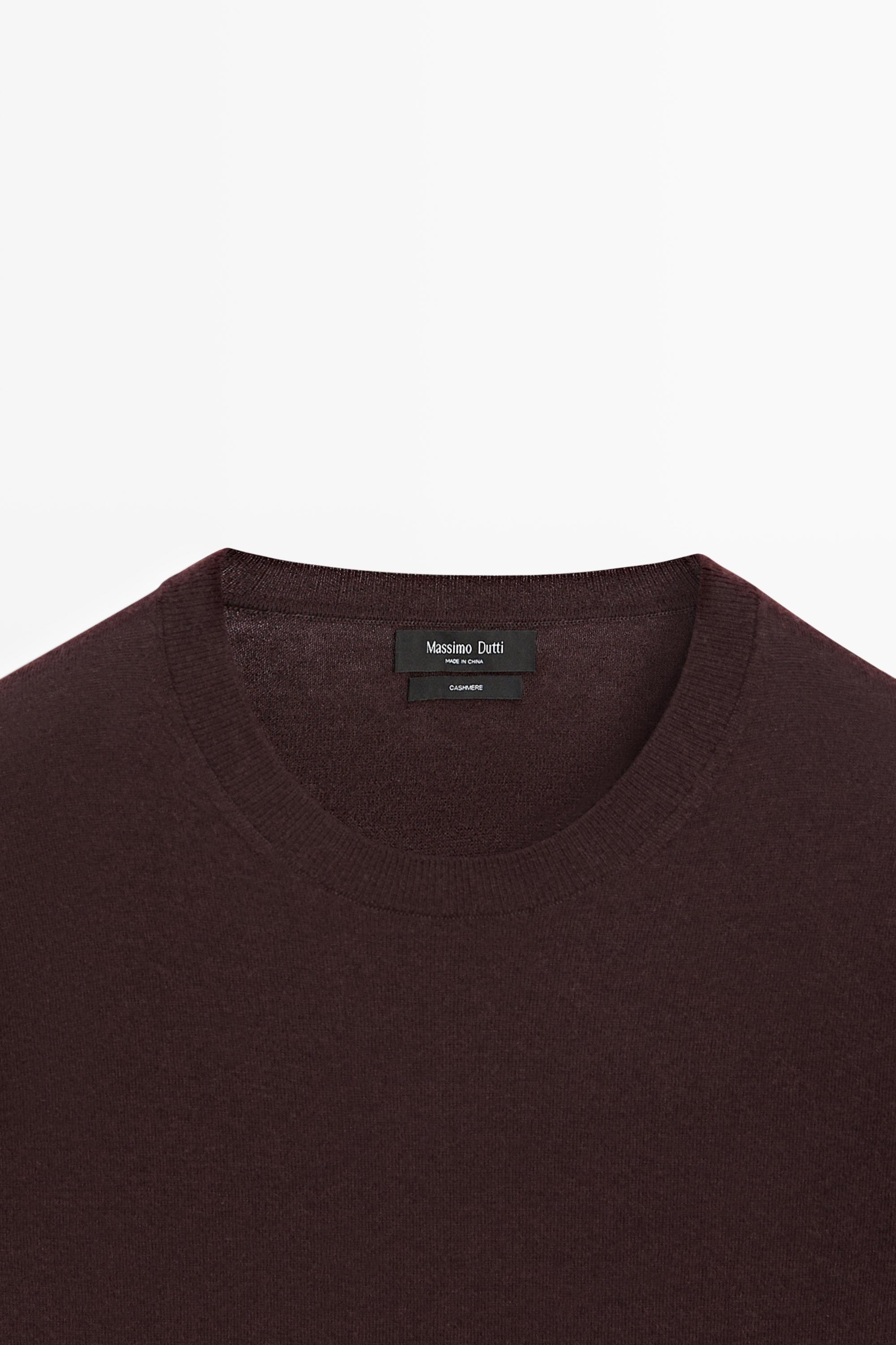 Knit 100% cashmere round neck sweater — BURGUNDY
