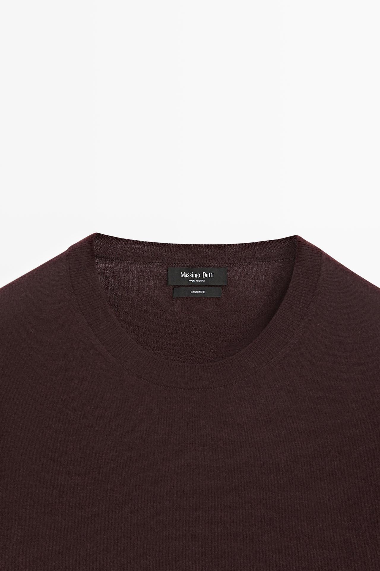 Knit 100% cashmere round neck sweater — BURGUNDY