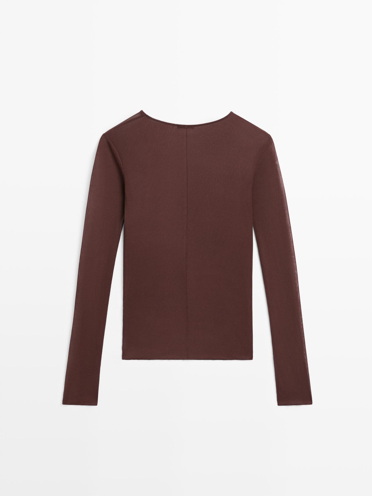 Long sleeve silk T-shirt — BROWN