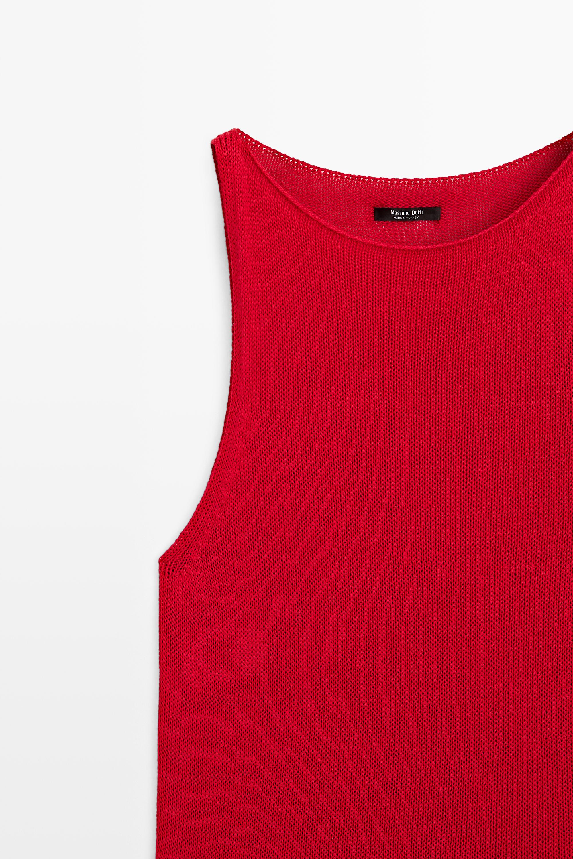 Fine-knit halter top — RED