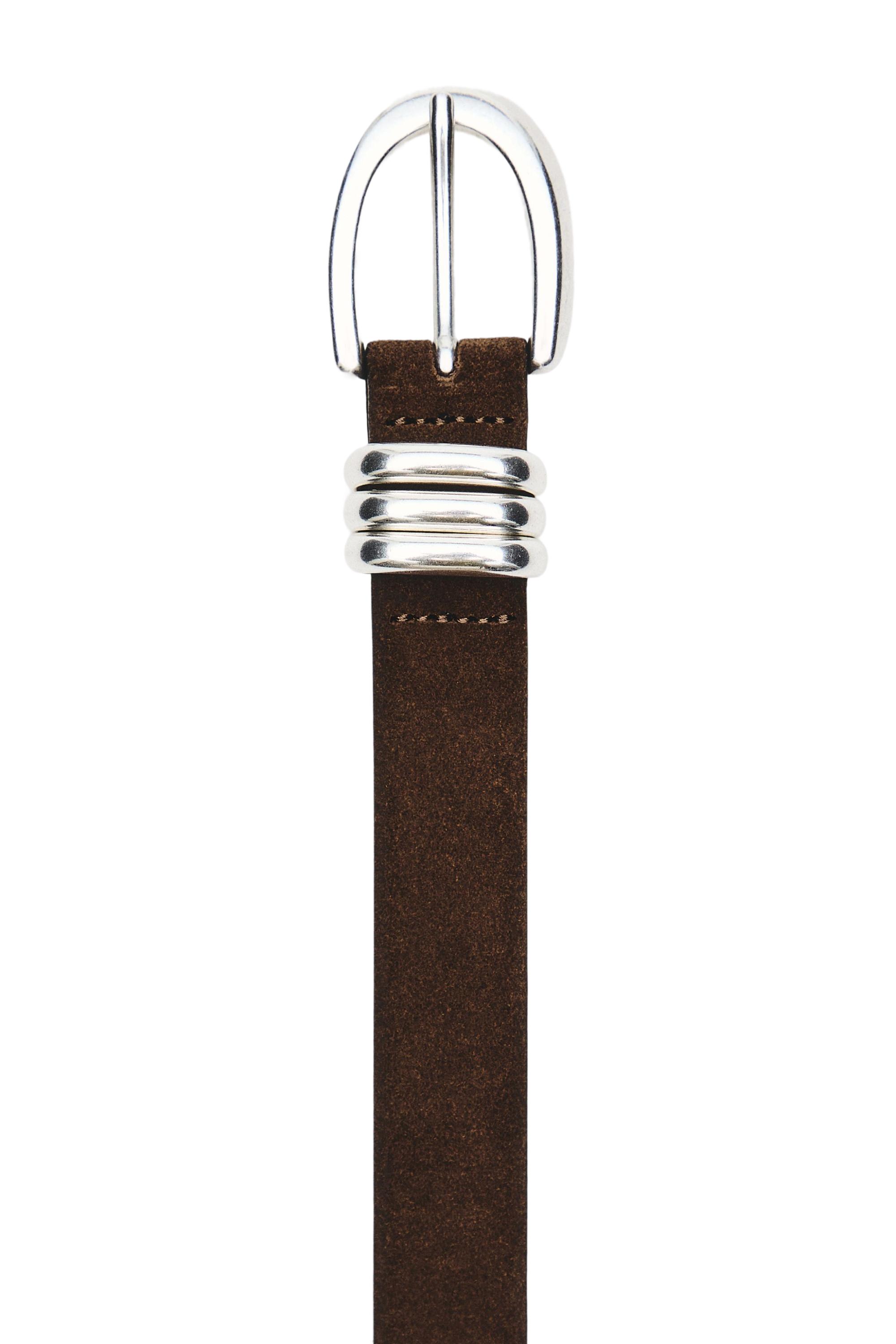 Split suede leather belt with metal detail — MOLE BROWN