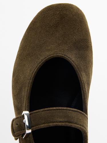 Split leather ballet flats — KHAKI 7