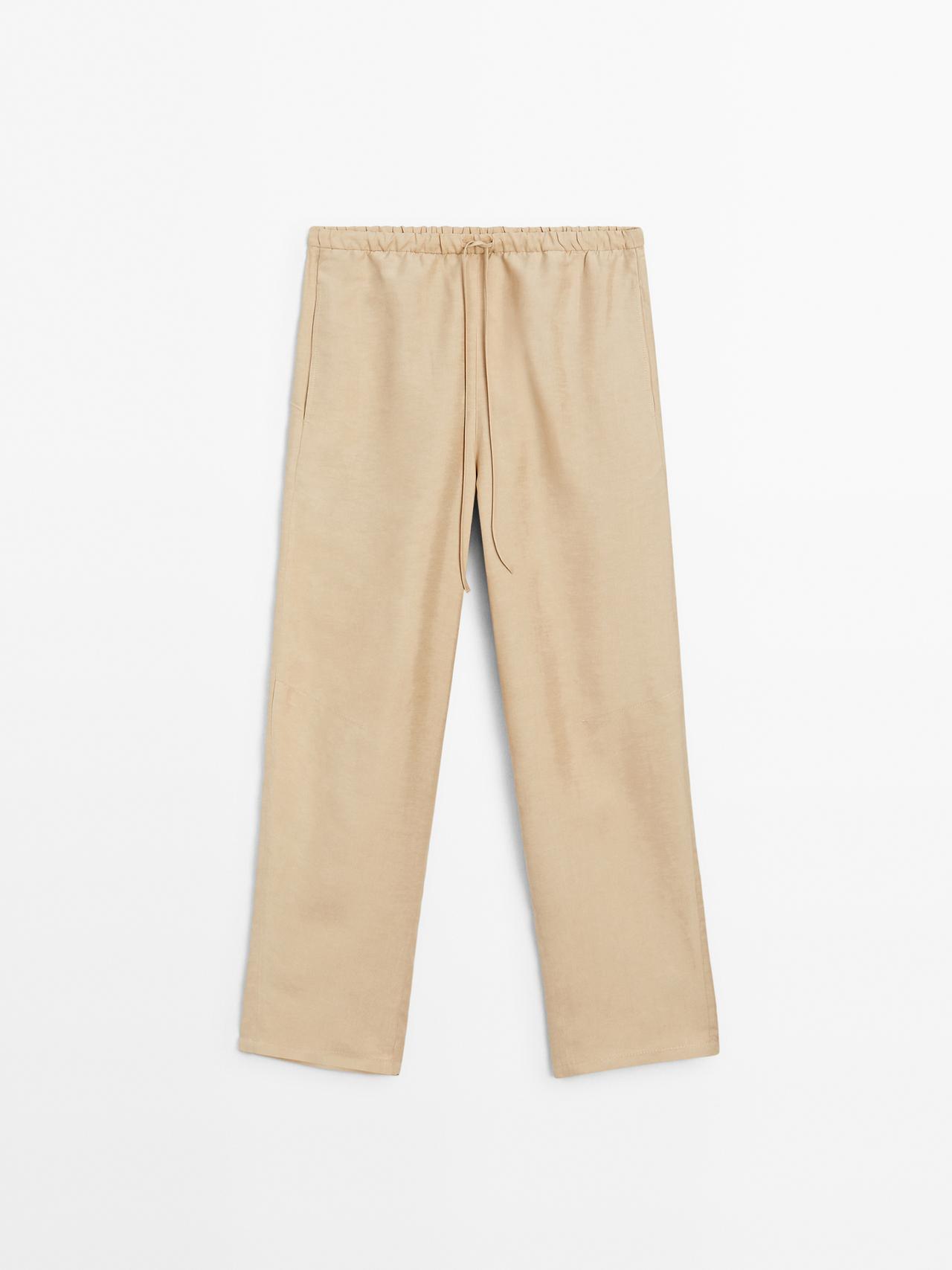 Massimo Dutti - Dame - Løse, Barrel Fit Bukser I Hørblanding - Sand - 44