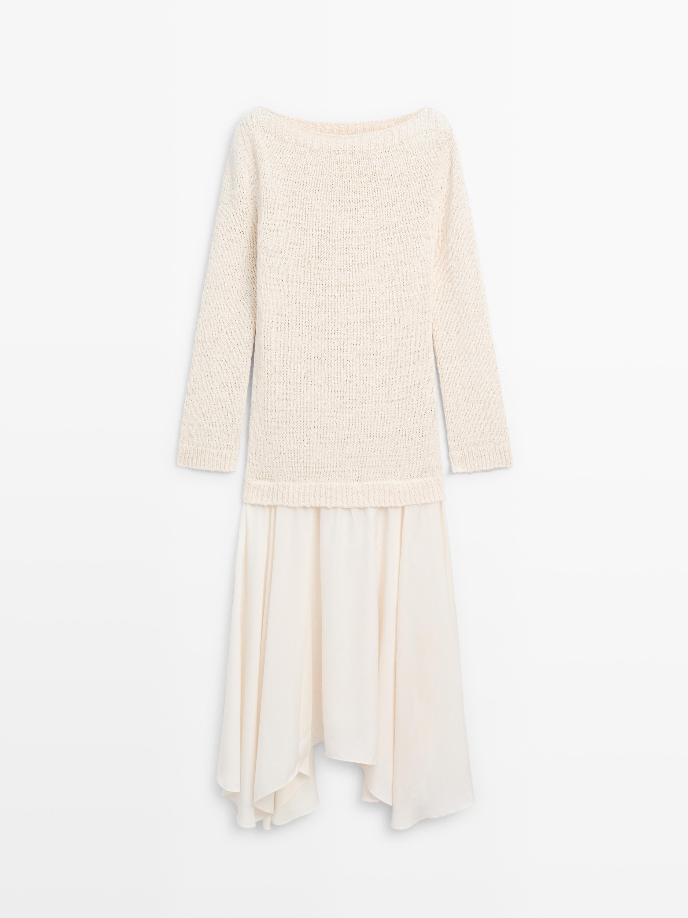 Asymmetrical midi dress with mixed detailing