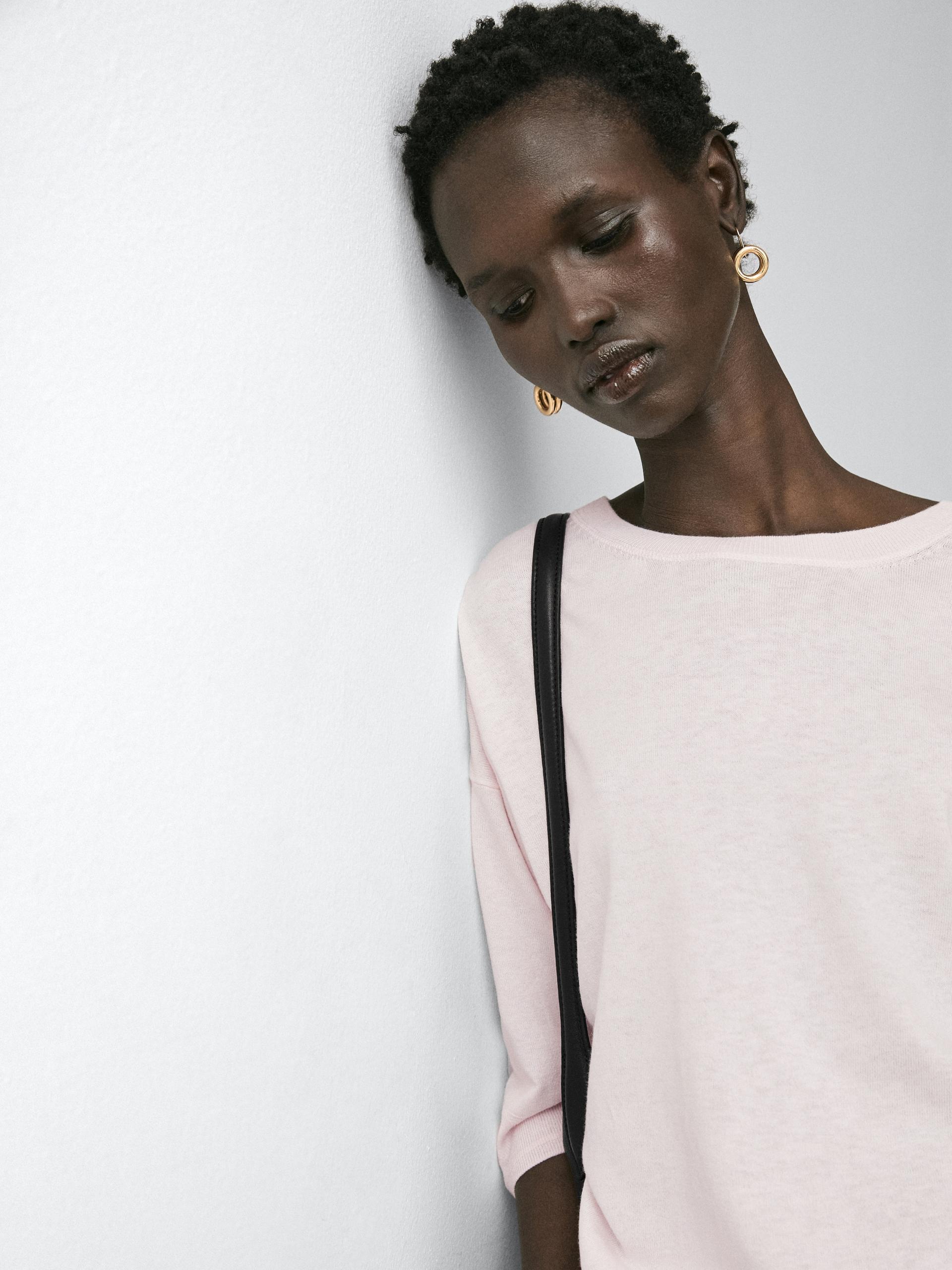 Pull En Coton Mélangé - Rose Pâle - L - Massimo Dutti - Femme