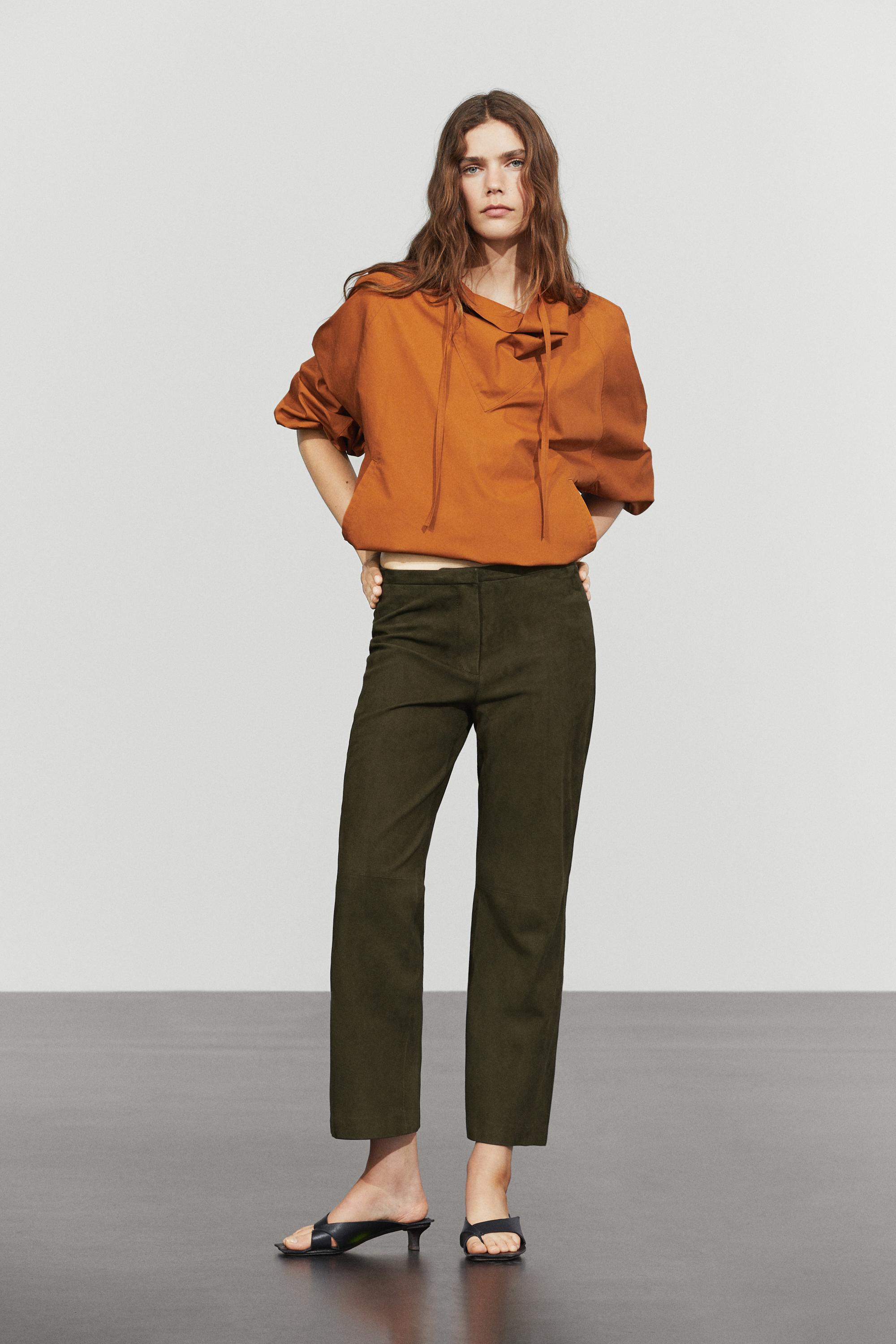 Suede leather pants — KHAKI