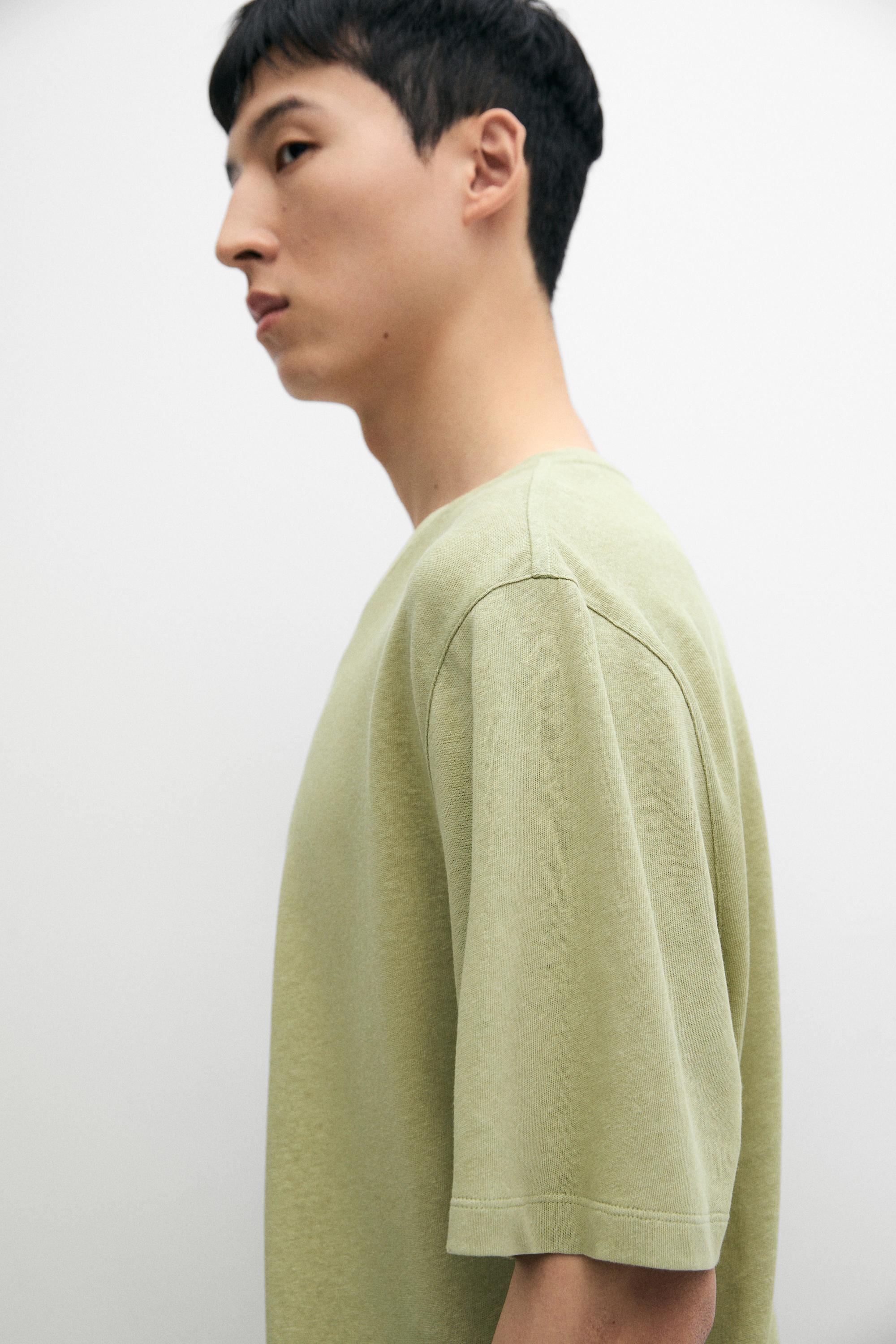 Short sleeve linen and cotton T-shirt — GREEN