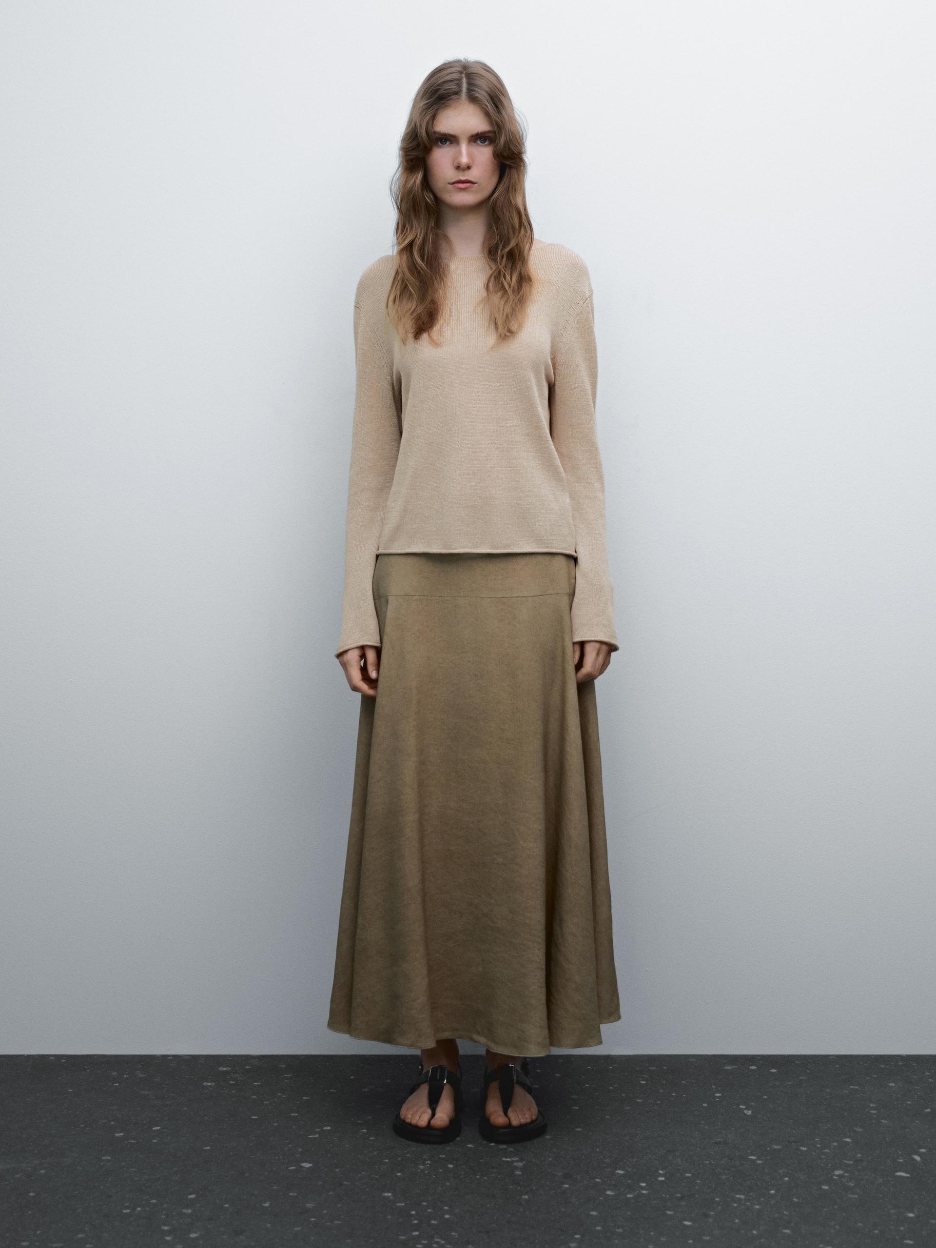 Maglia Traforata Misto Lino - Sabbia - L - Massimo Dutti - Femminile