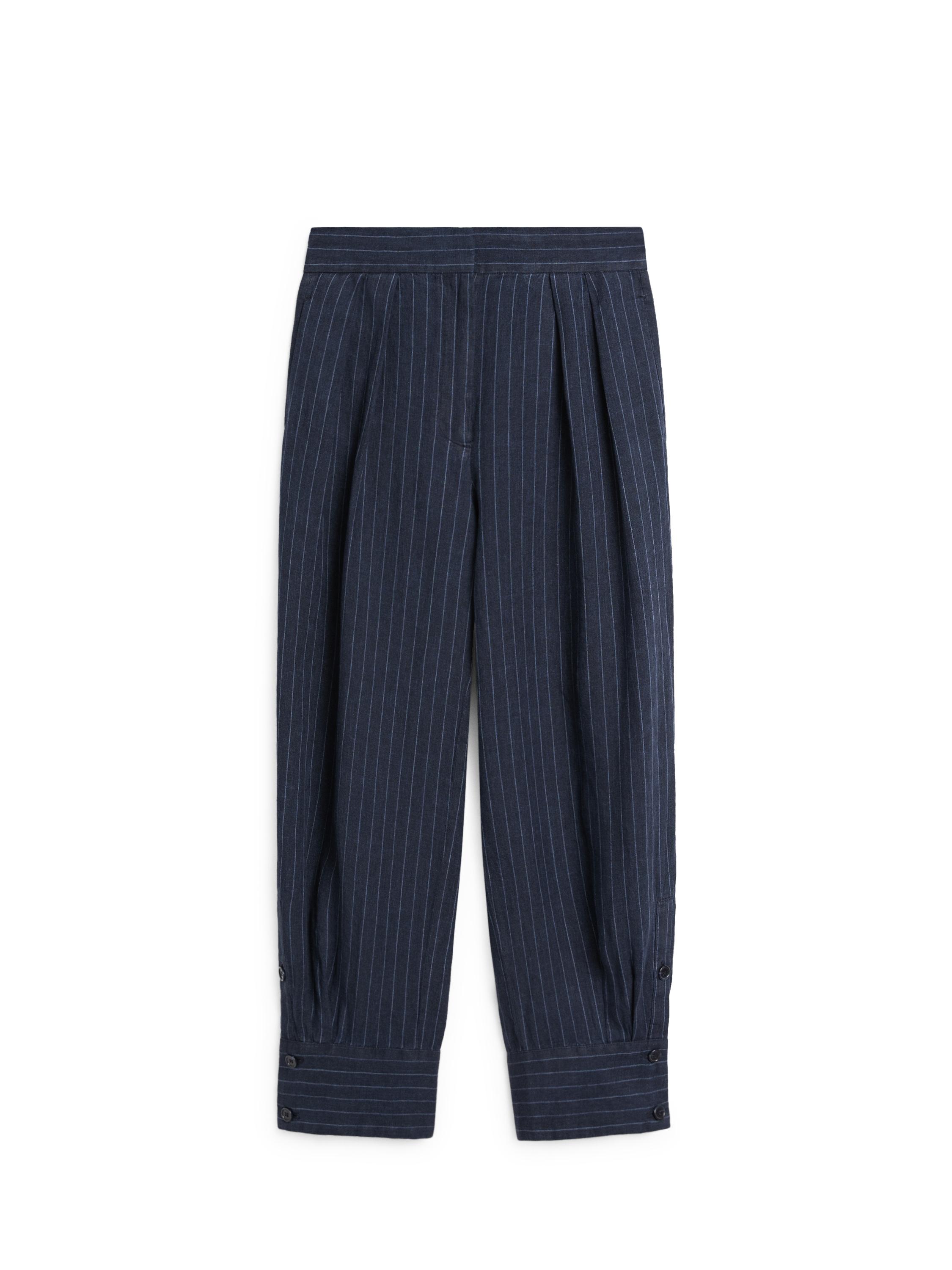 Striped linen sarouel trousers — DARK BLUE