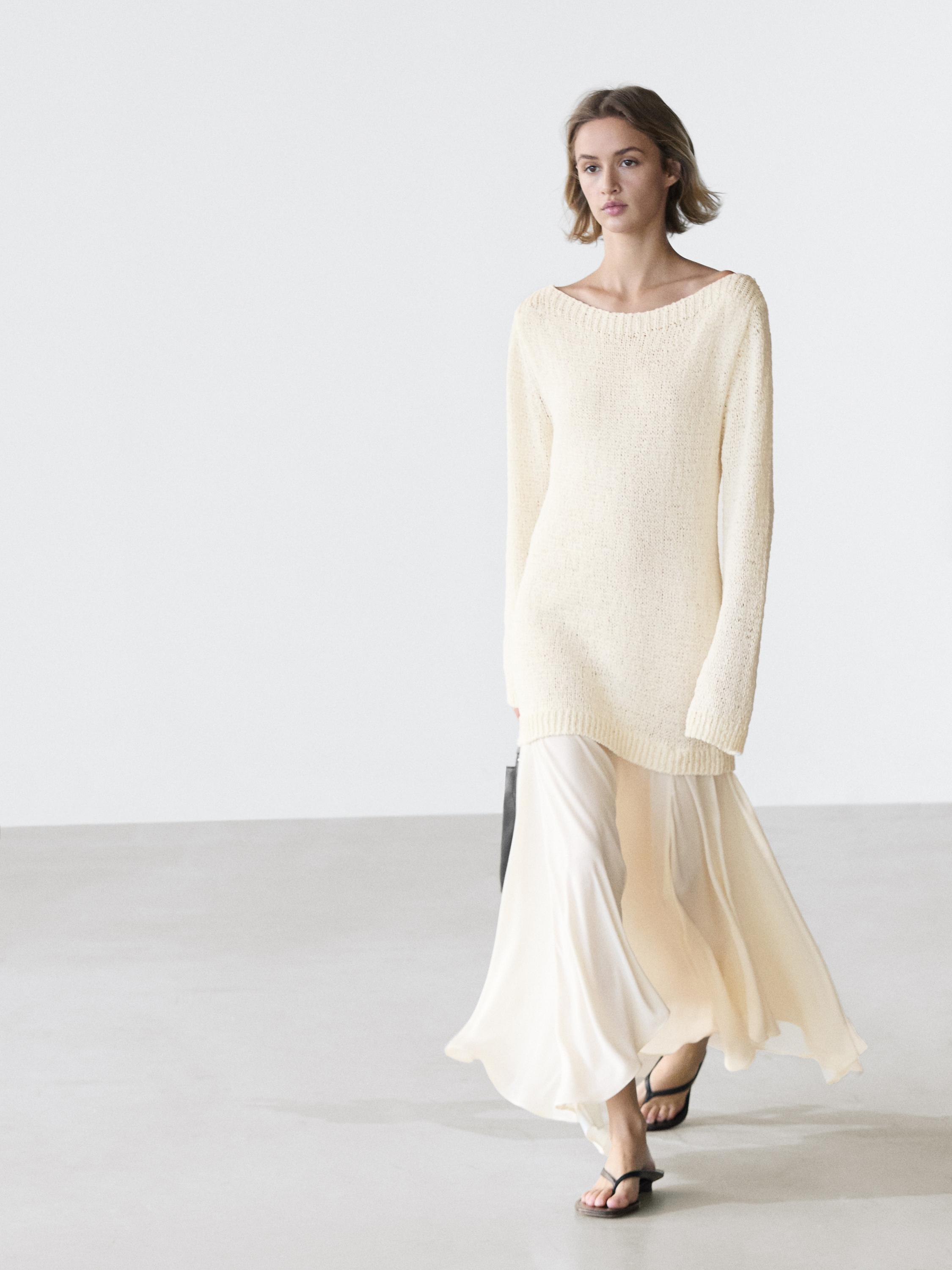 Combined asymmetric midi dress — CREAM