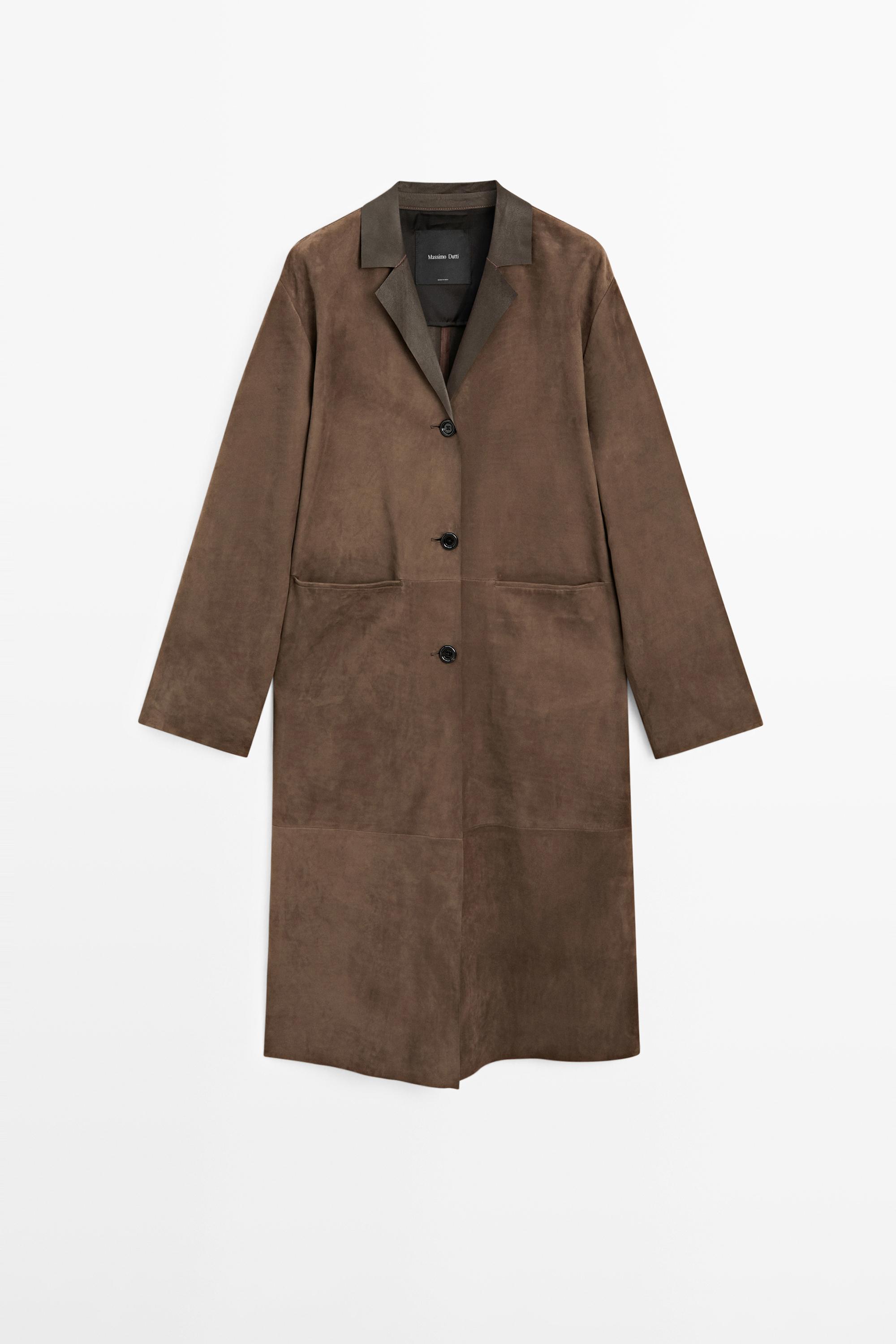 Long suede leather coat — BROWN