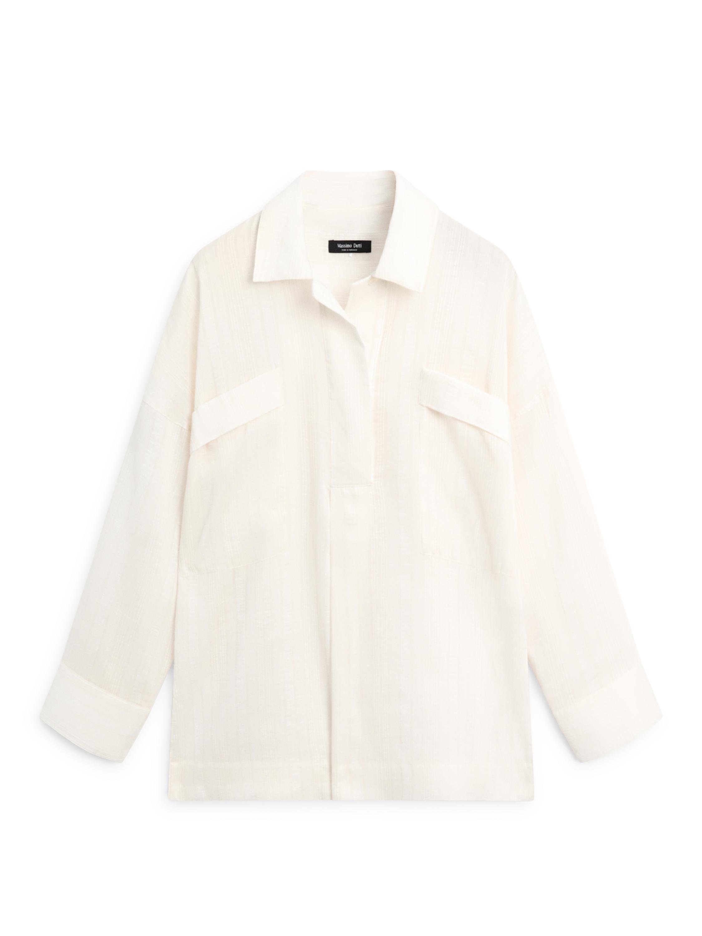 Dökümlü keten pamuklu yırtmaçlı gömlek