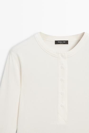 Cotton blend henley T-shirt — CREAM 4