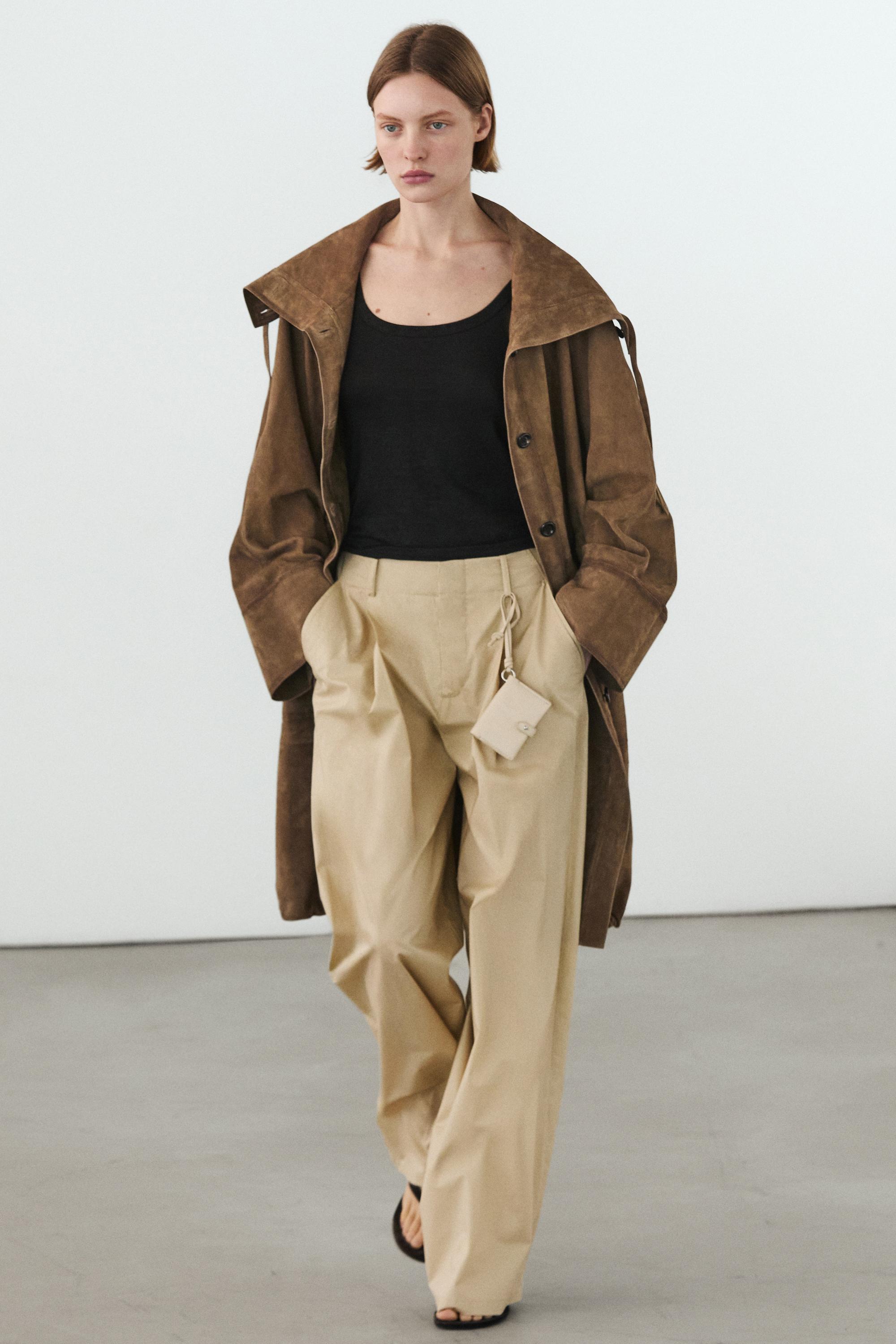 Suede leather high neck parka — Washed