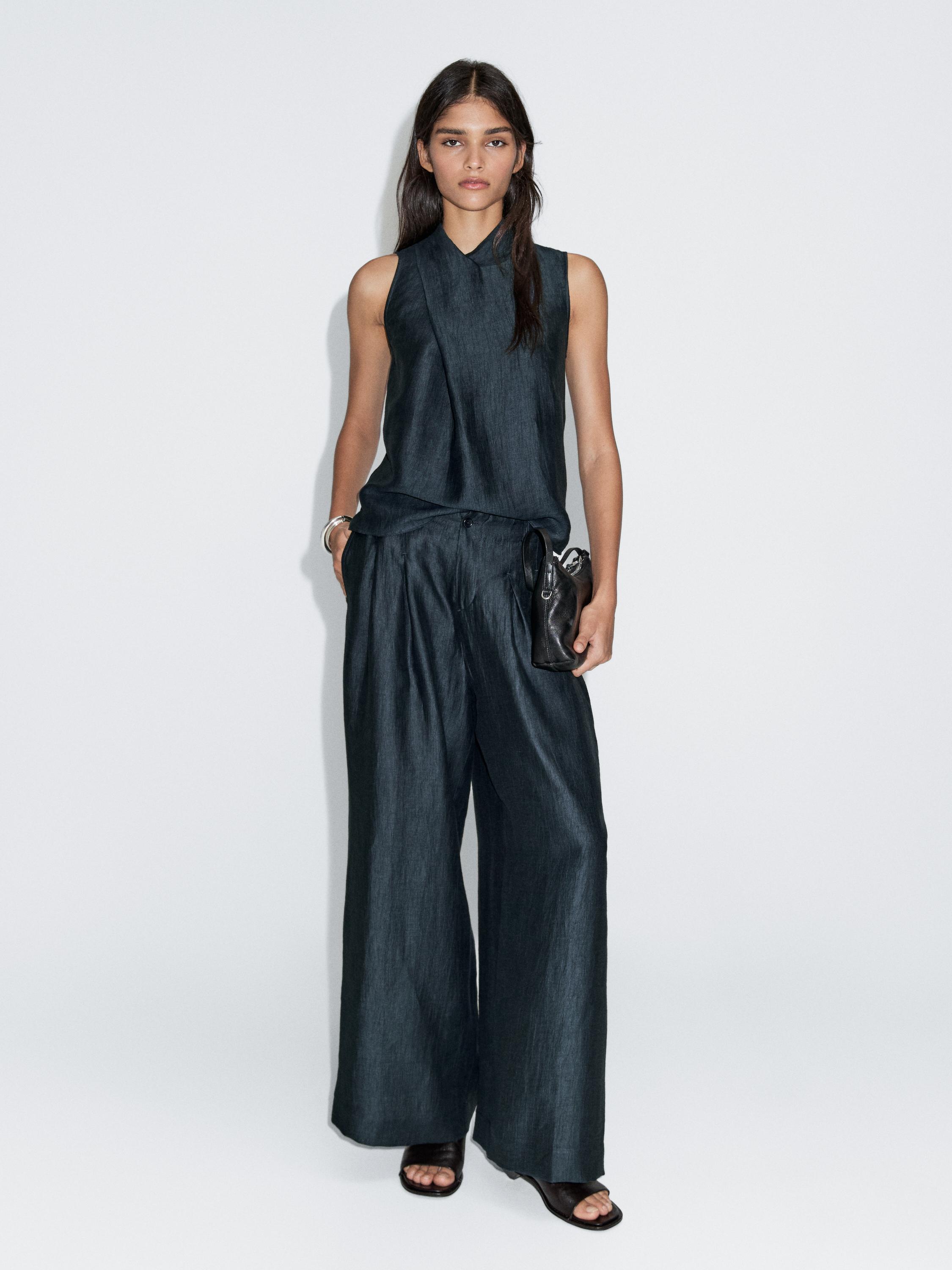 Pantalon ample en lin mélangé