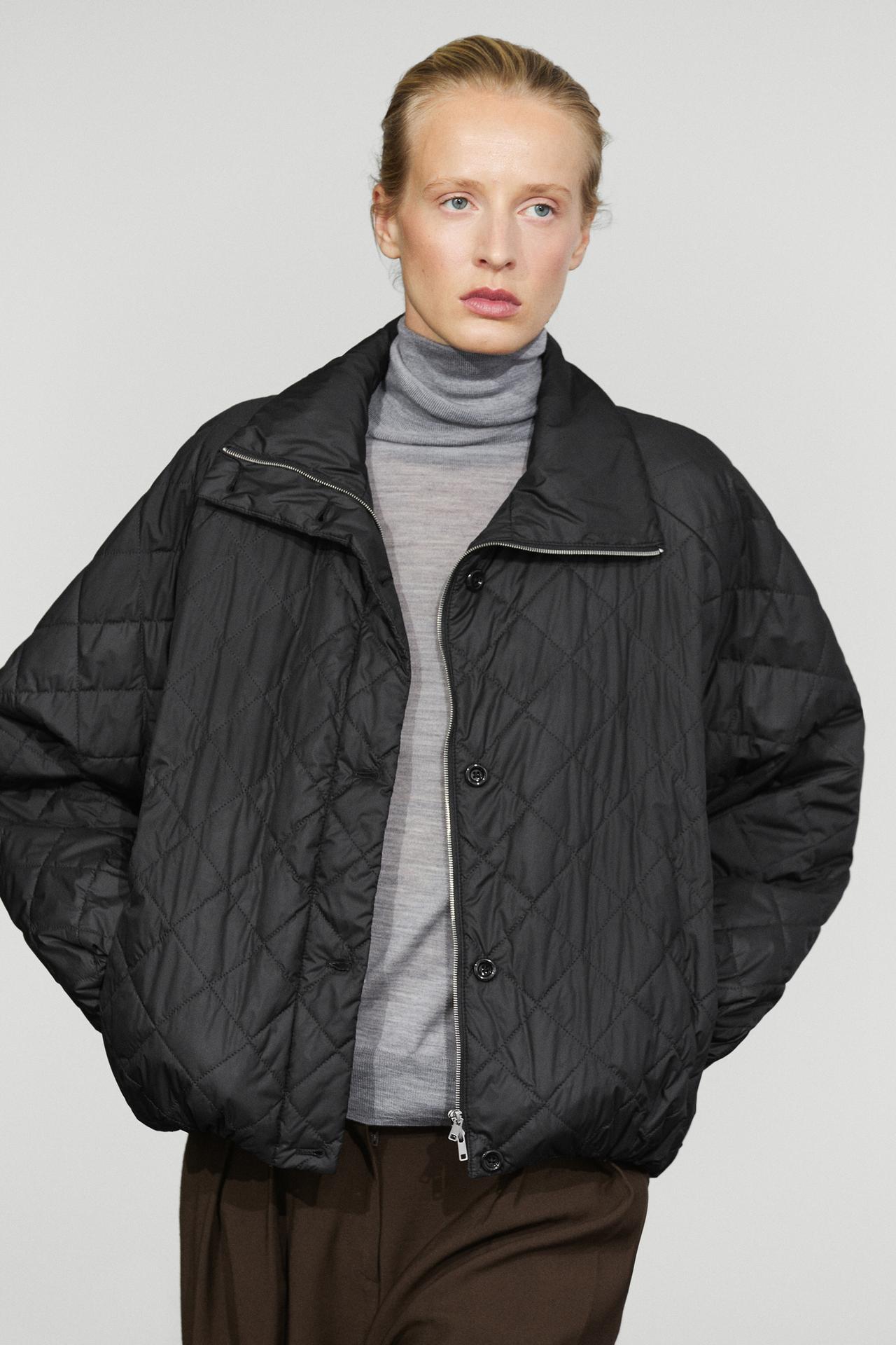 High neck quilted bomber jacket — BLACK