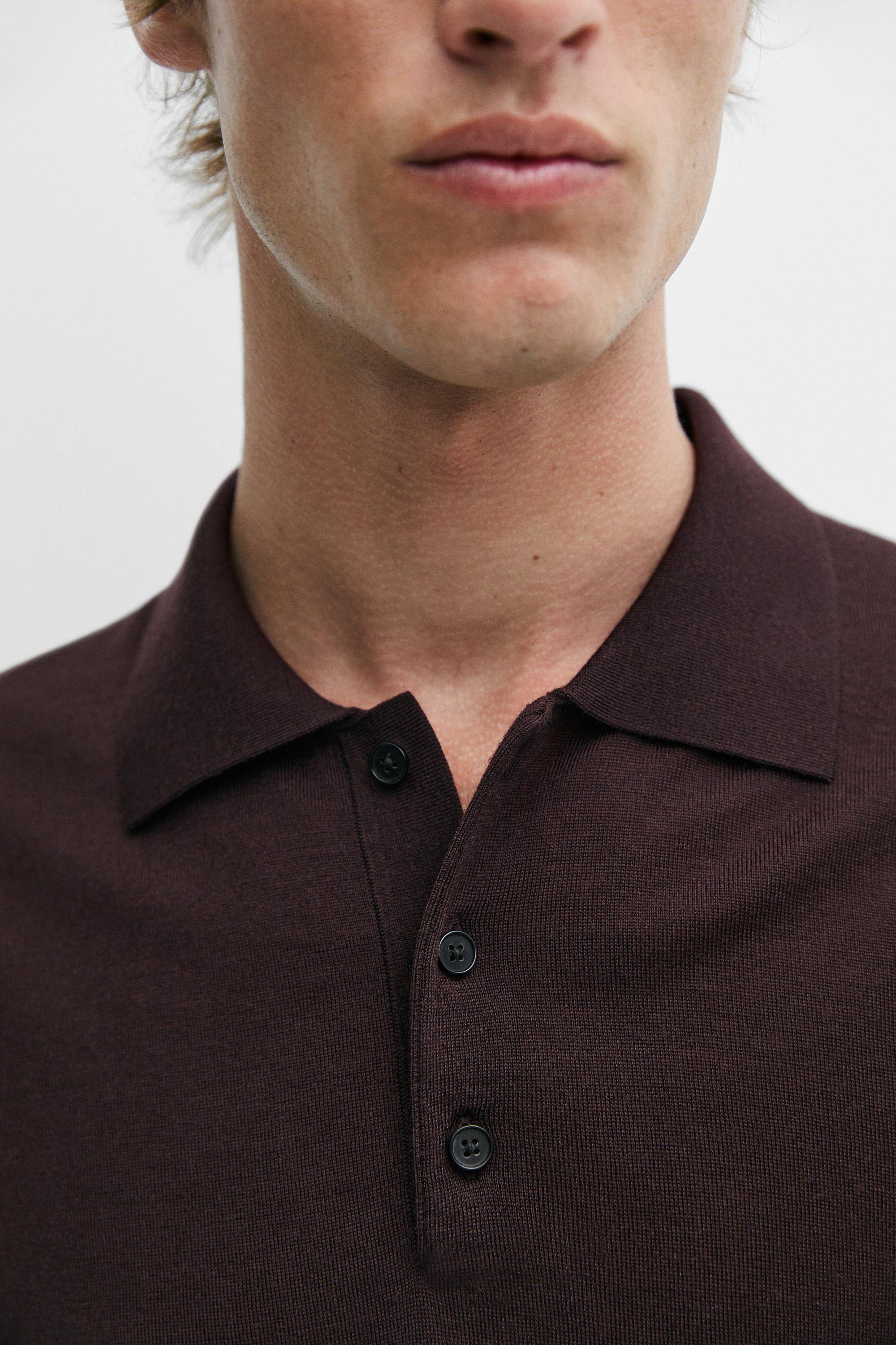 Wool blend knit polo shirt — BURGUNDY