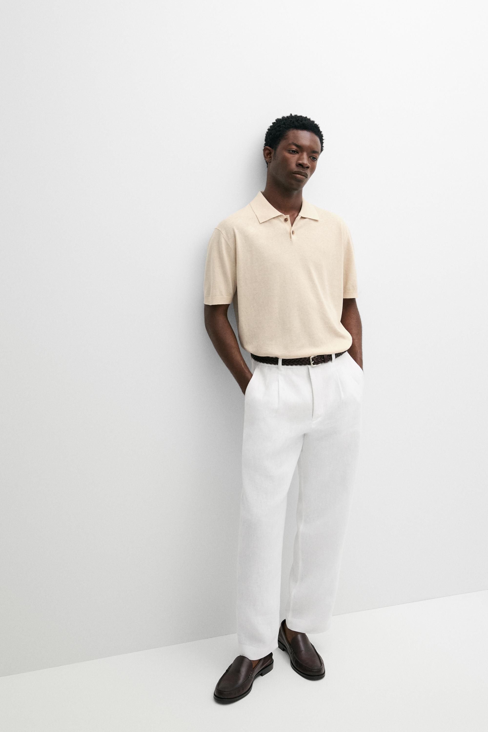 Cotton linen blend polo shirt — Beige